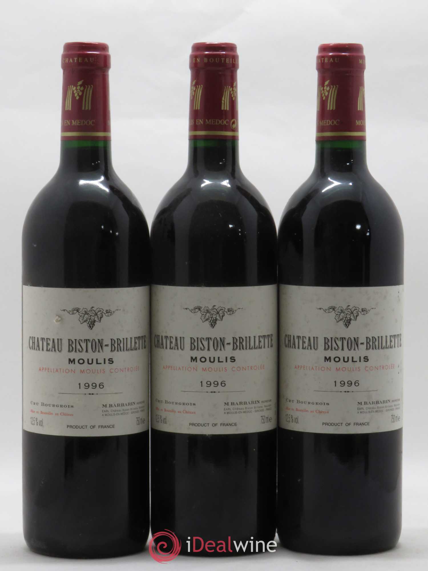 Château Biston Brillette  (no reserve) 1996 - Lot of 3 bottles - 0