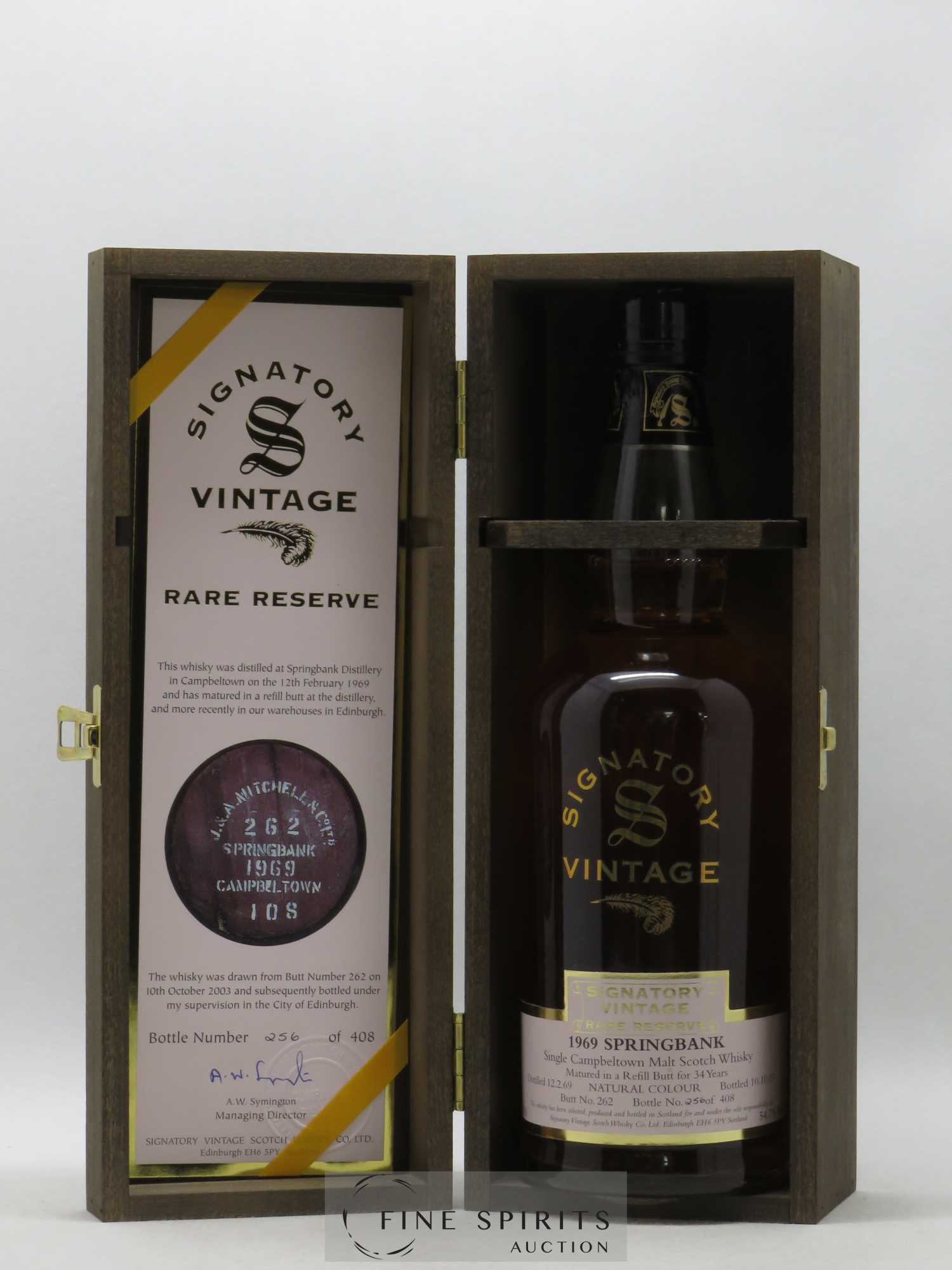 Springbank 34 years 1969 Signatory Vintage Single Ex Refill Butt n°262 Limited Edition 408 Bottles Rare Reserve - Lot of 1 bottle - 3