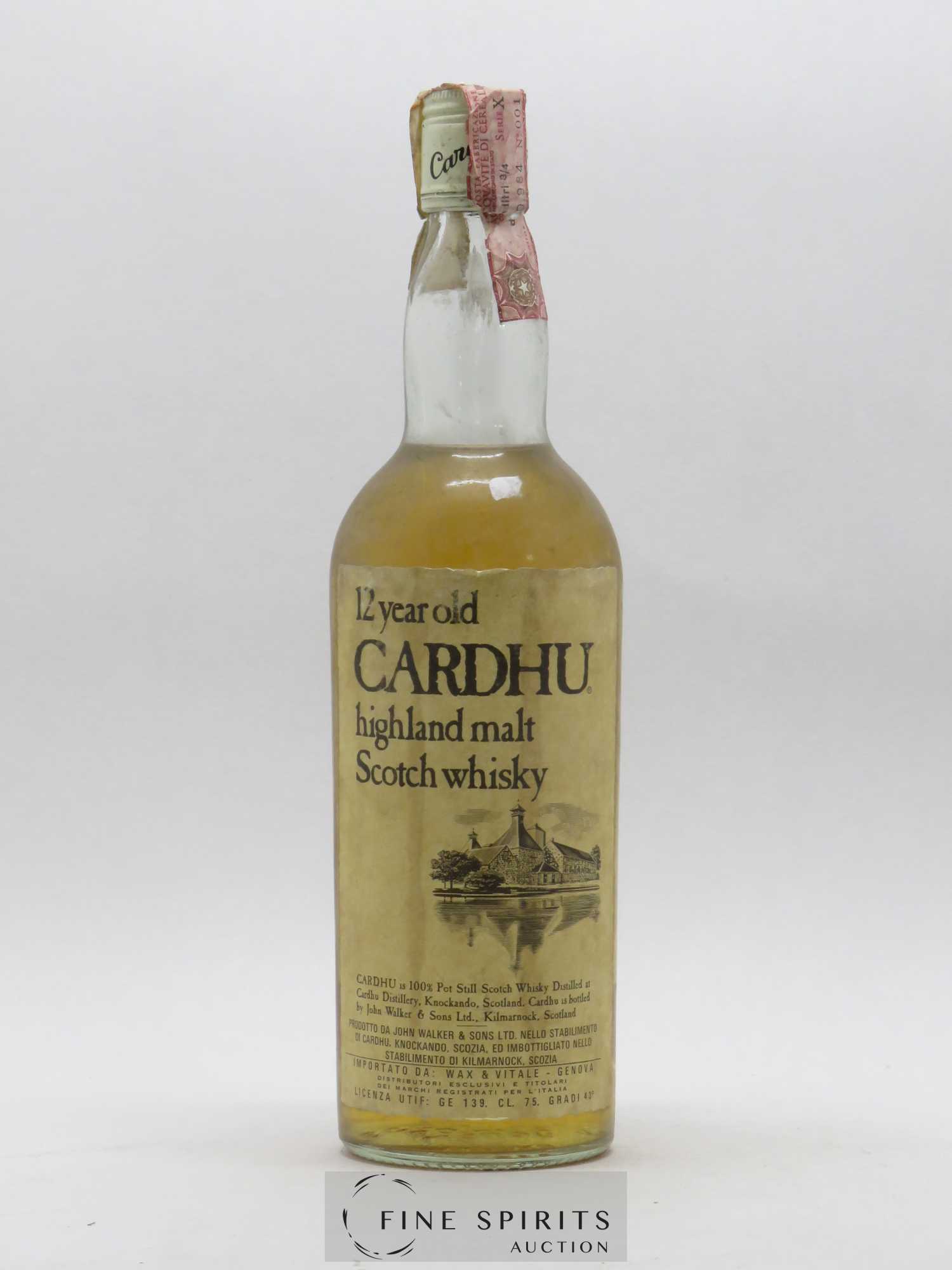 Cardhu 12 years Of. Pot Still Wax & Vitale Import Highland Malt - Lotto di 1 bottiglia - 0