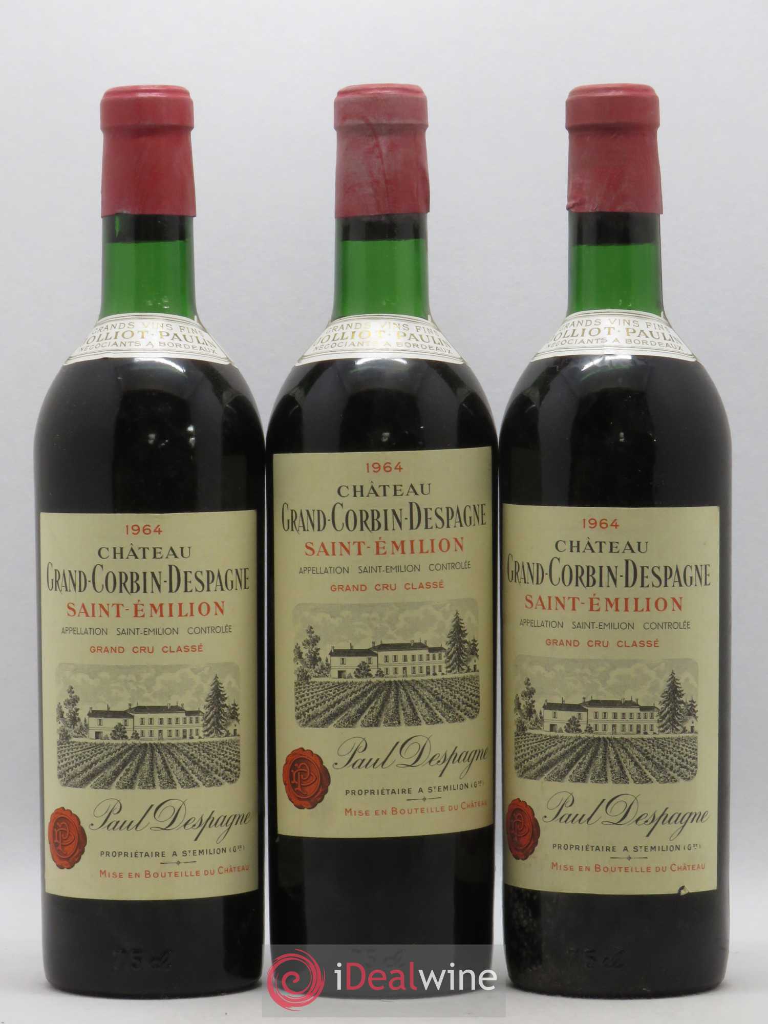 Château Grand Corbin Despagne Grand Cru Classé 1964 - Lot of 3 bottles - 0