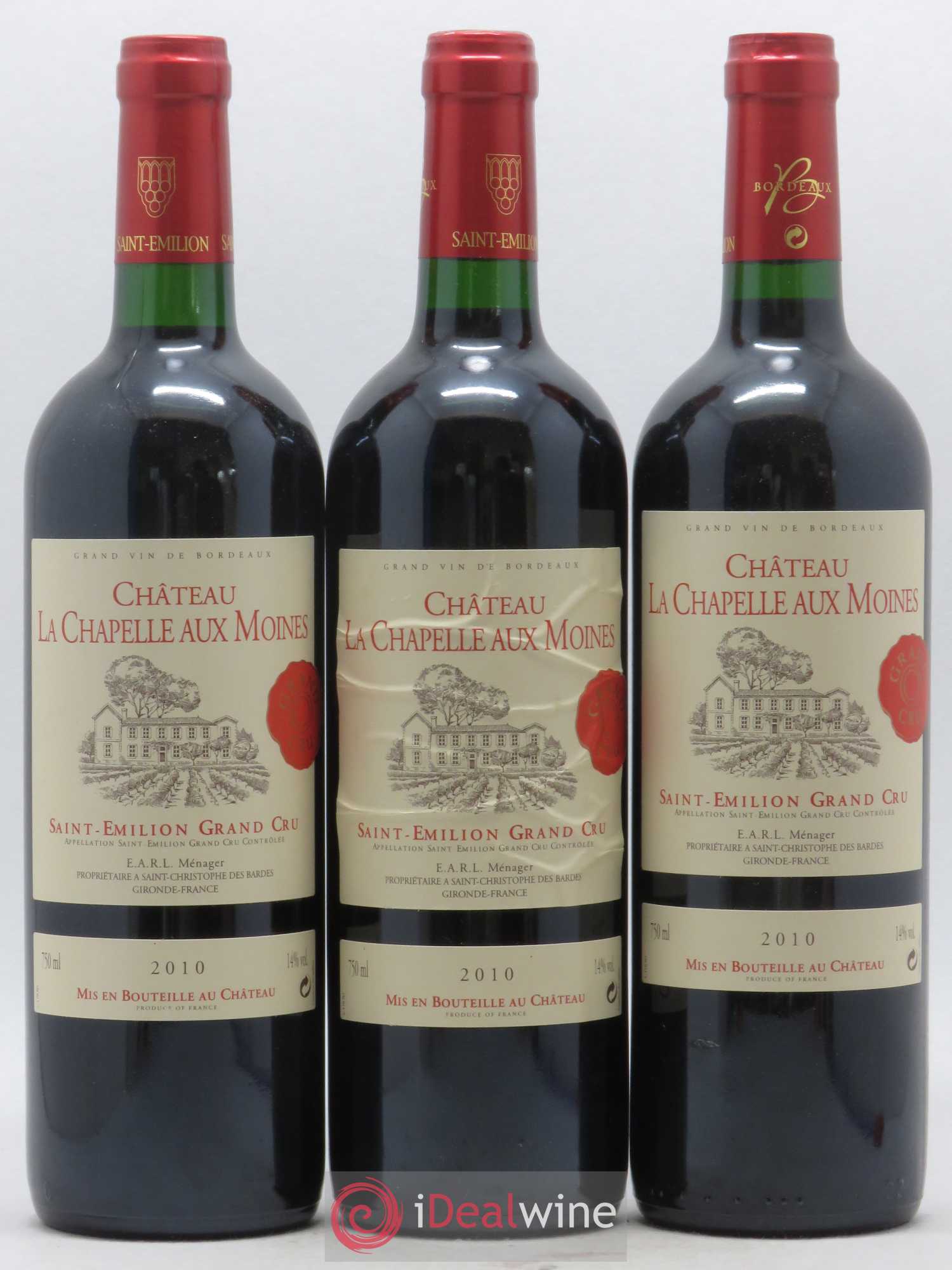 Saint-Émilion Grand Cru Château La Chapelle aux Moines 2010 - Lot of 3 bottles - 0