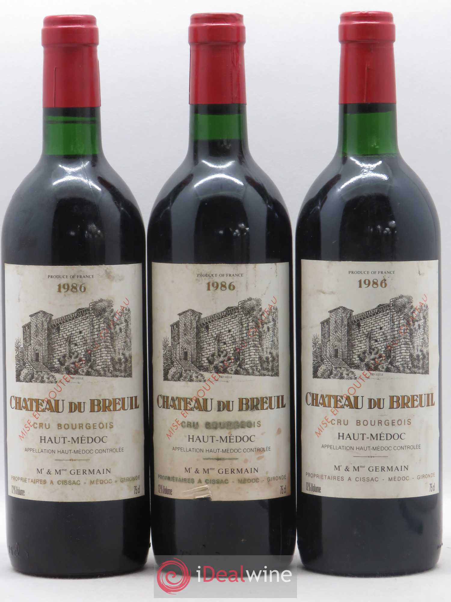 Château du Breuil Cru Bourgeois  (no reserve) 1986 - Lot of 3 bottles - 0