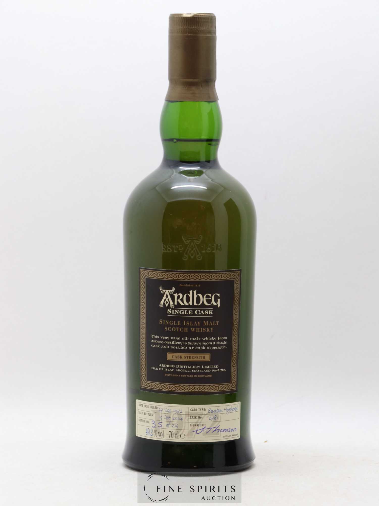 Ardbeg 1972 Of. Cask n°2781 - One of 216 - bottled 2004 Single Cask - Lot of 1 bottle - 1