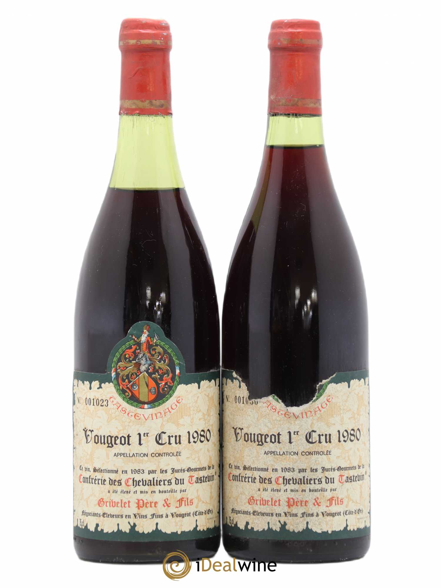 Clos de Vougeot Grand Cru Confrérie des Chevalier du Tastevin Grivelet 1980 - Lot de 2 bouteilles - 0