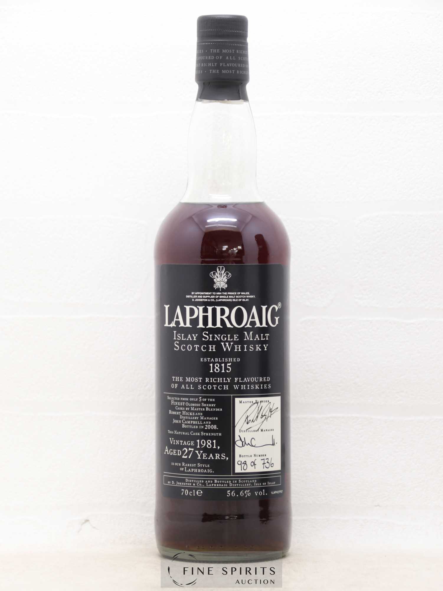 Laphroaig 27 years 1981 Of. Oloroso Sherry Casks - One of 736 - bottled 2008 - Lot of 1 bottle - 1