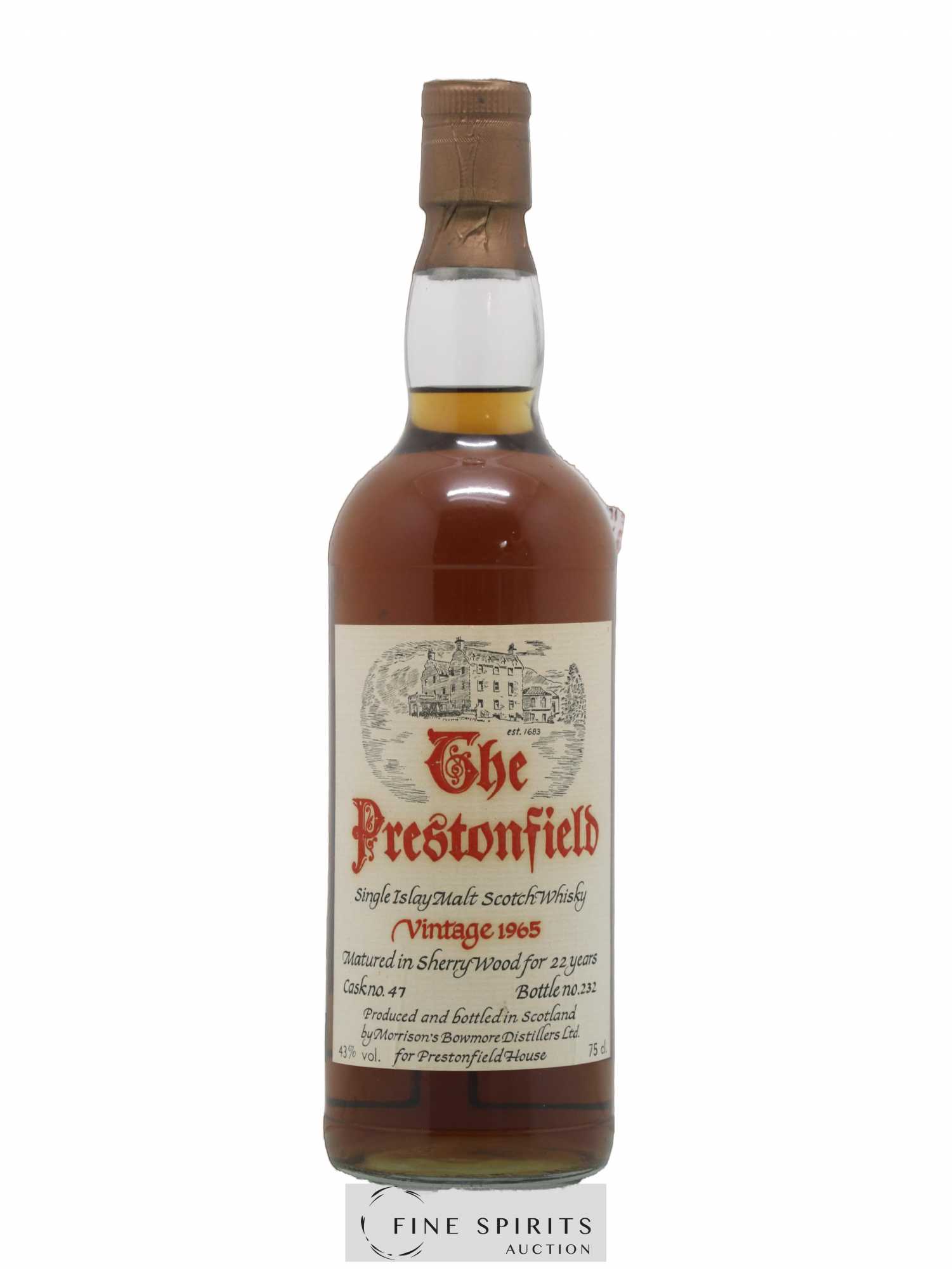 Bowmore 22 years 1965 Of. The Prestonfield Sherry Wood Cask n°47 - Lot de 1 bouteille - 0