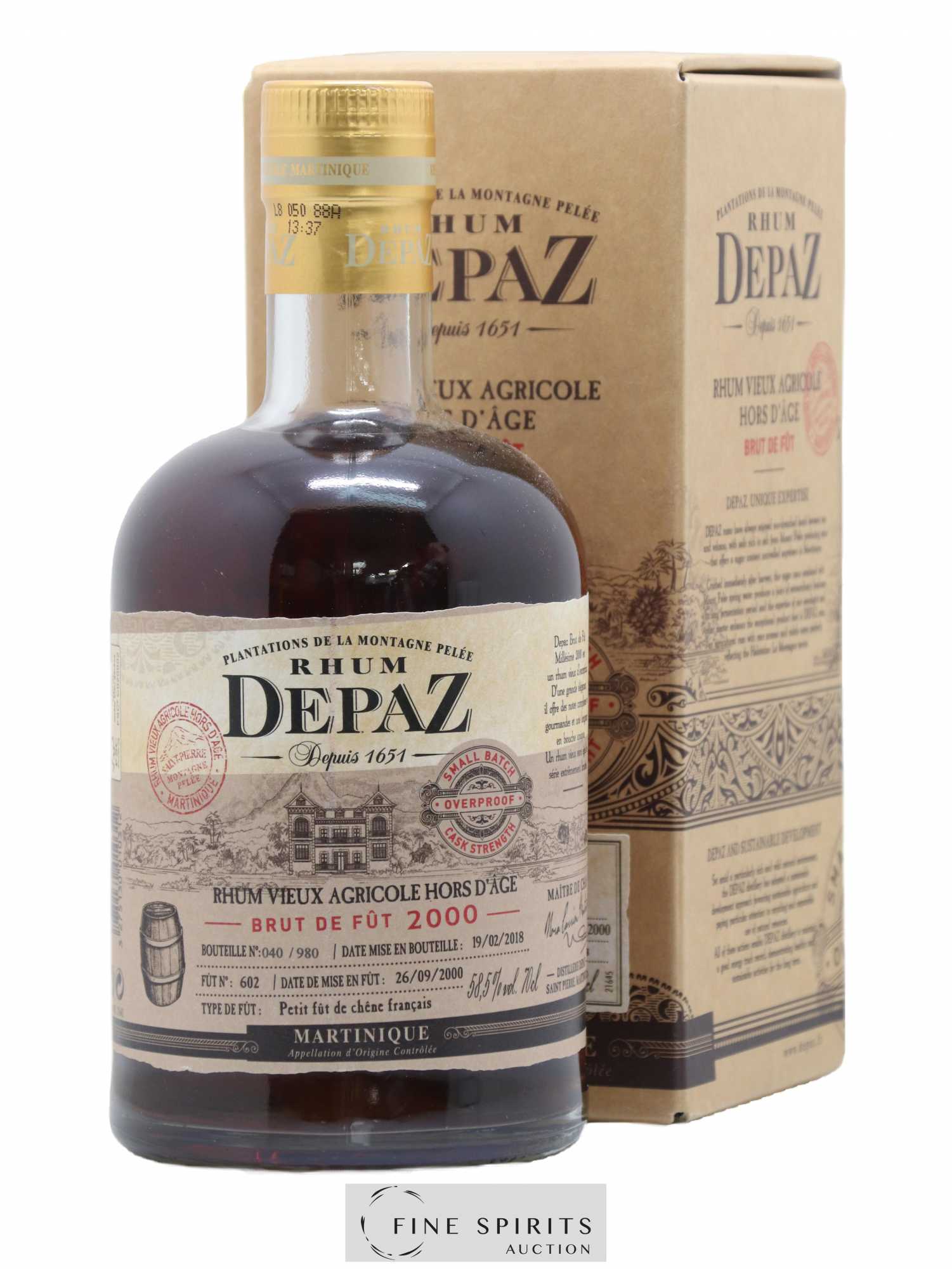 Depaz 2000 Of. Small Batch Fût n° 602 - One of 980 - bottled 2018 - Lot of 1 bottle - 0