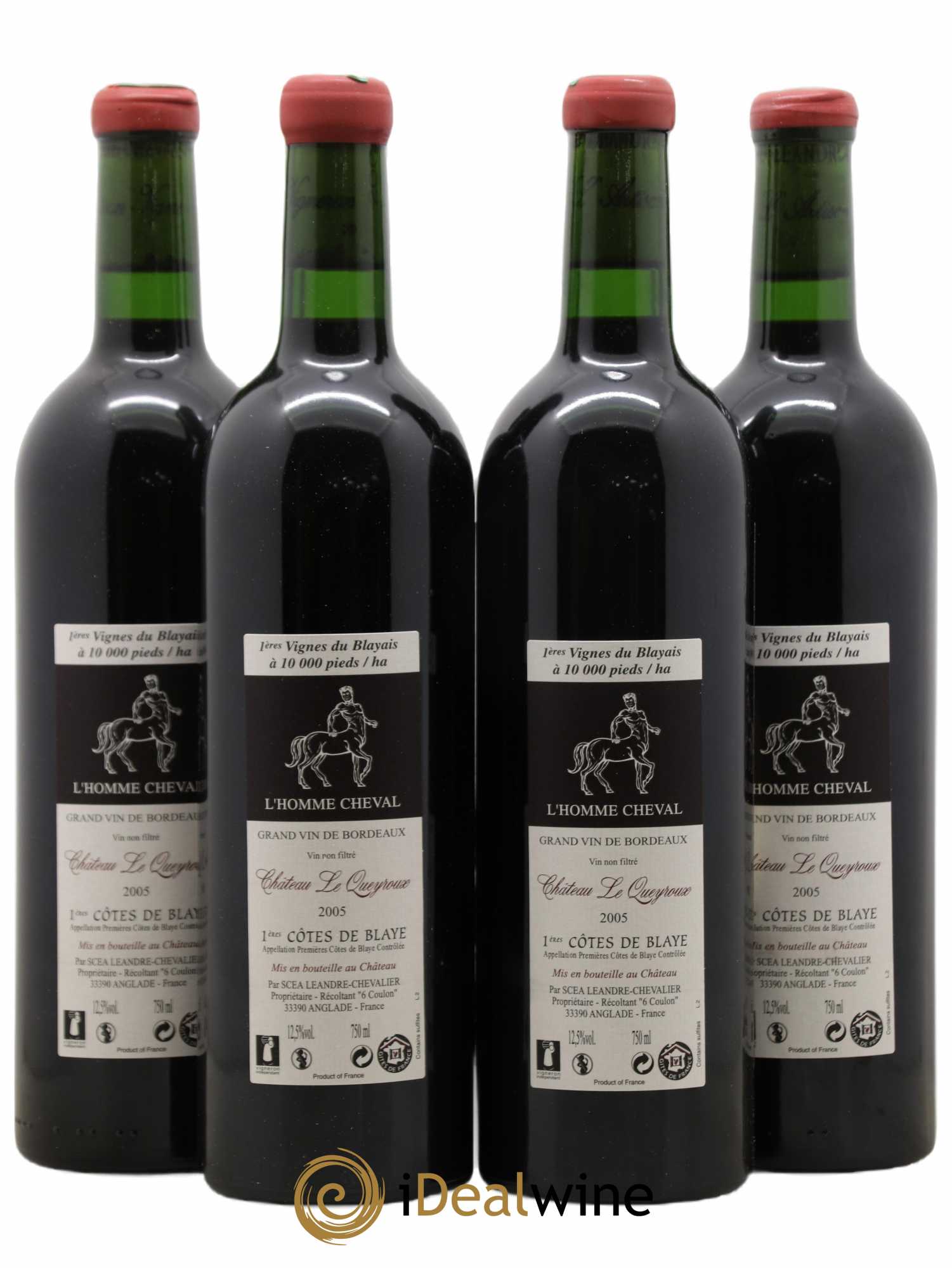 Premières-Côtes-de-Blaye (Blaye-Côtes-de-Bordeaux) L'homme Cheval Le Joyau du Château Le Queyroux 2005 - Lot de 4 bouteilles - 1