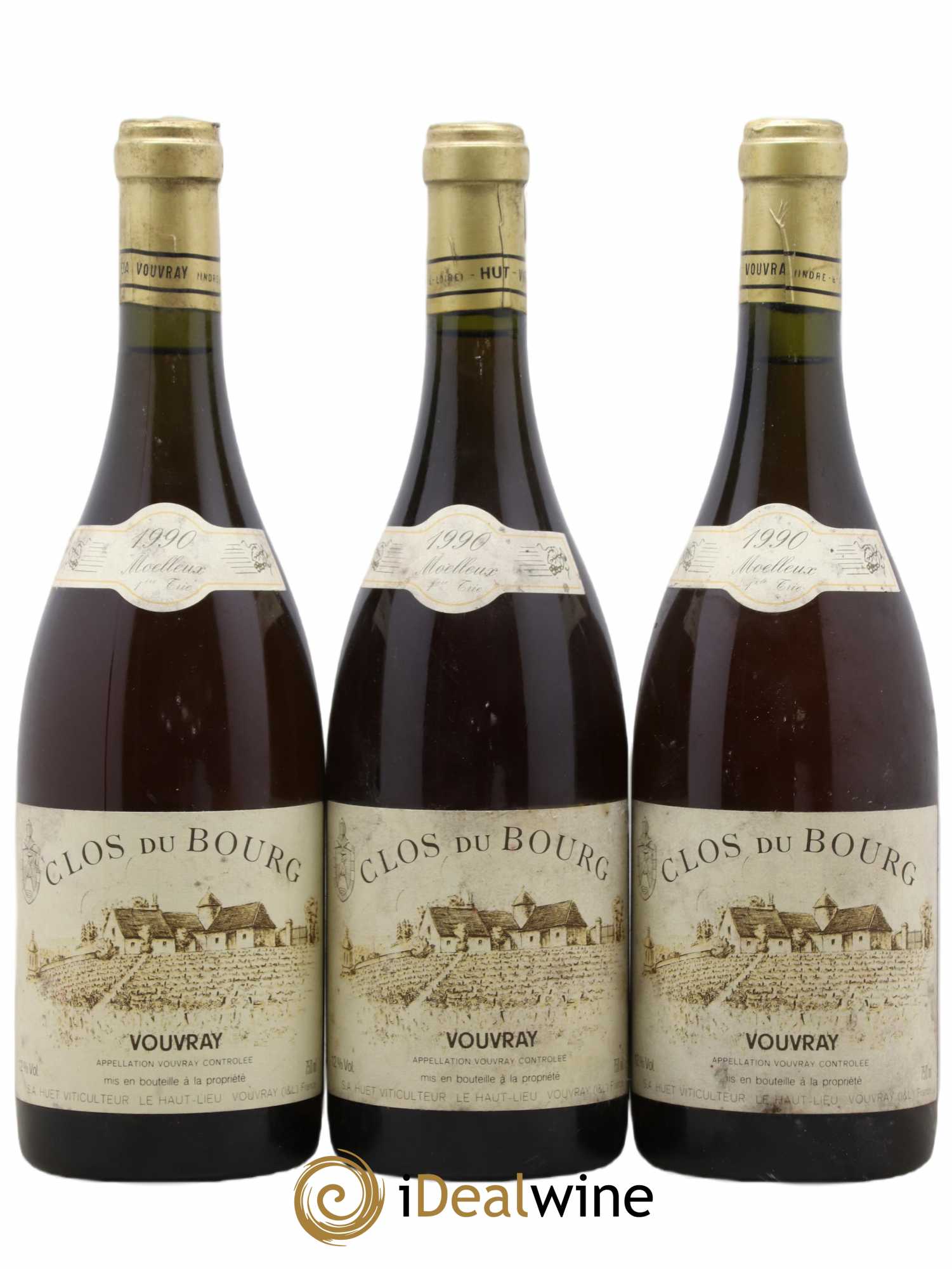 Vouvray Clos du Bourg Moelleux 1ère trie Domaine Huet 1990 - Lot de 3 bouteilles - 0