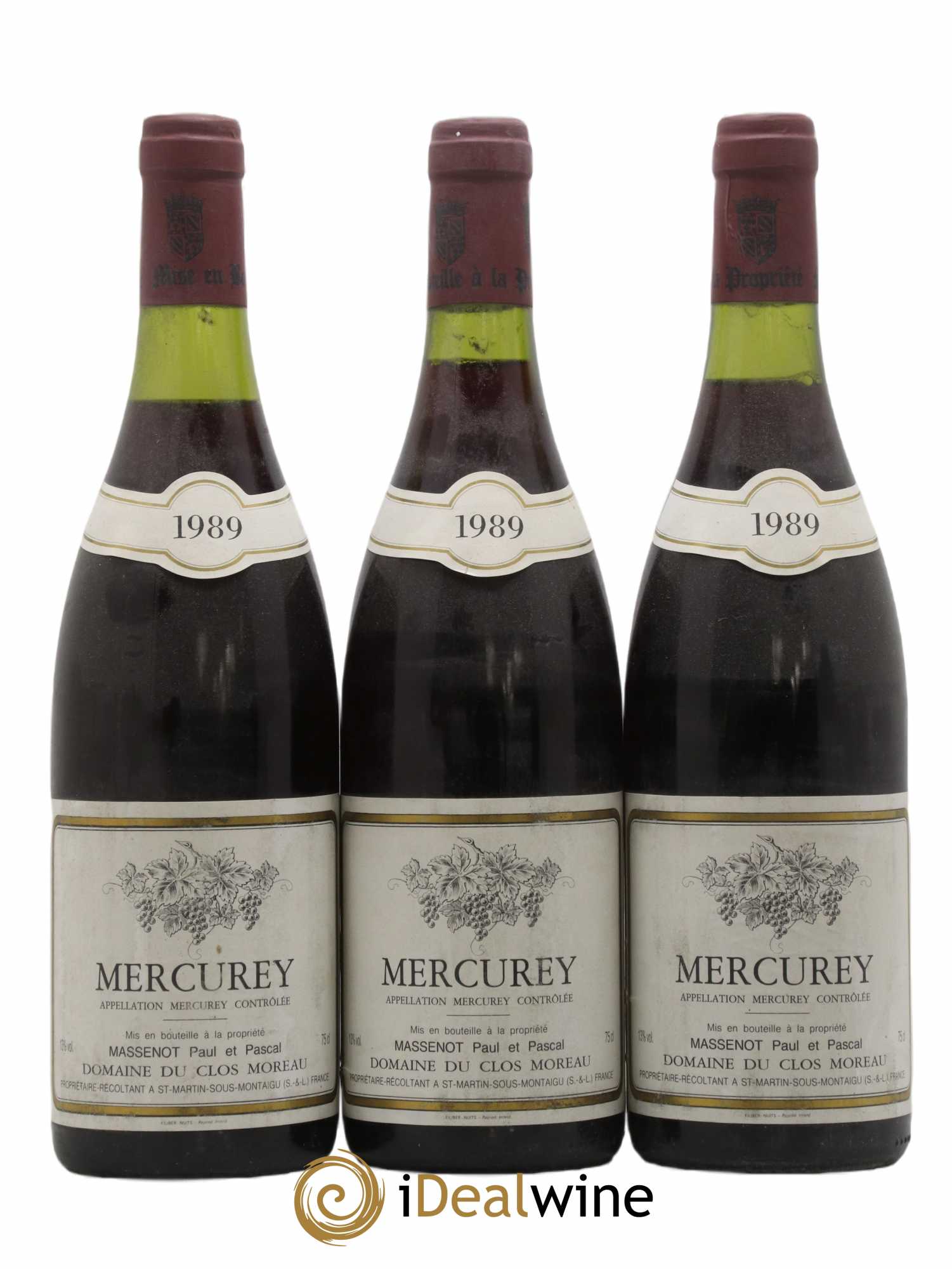 Mercurey Paul Et Pascal Massenot Domaine Du Clos Moreau 1989 - Lot of 3 bottles - 0