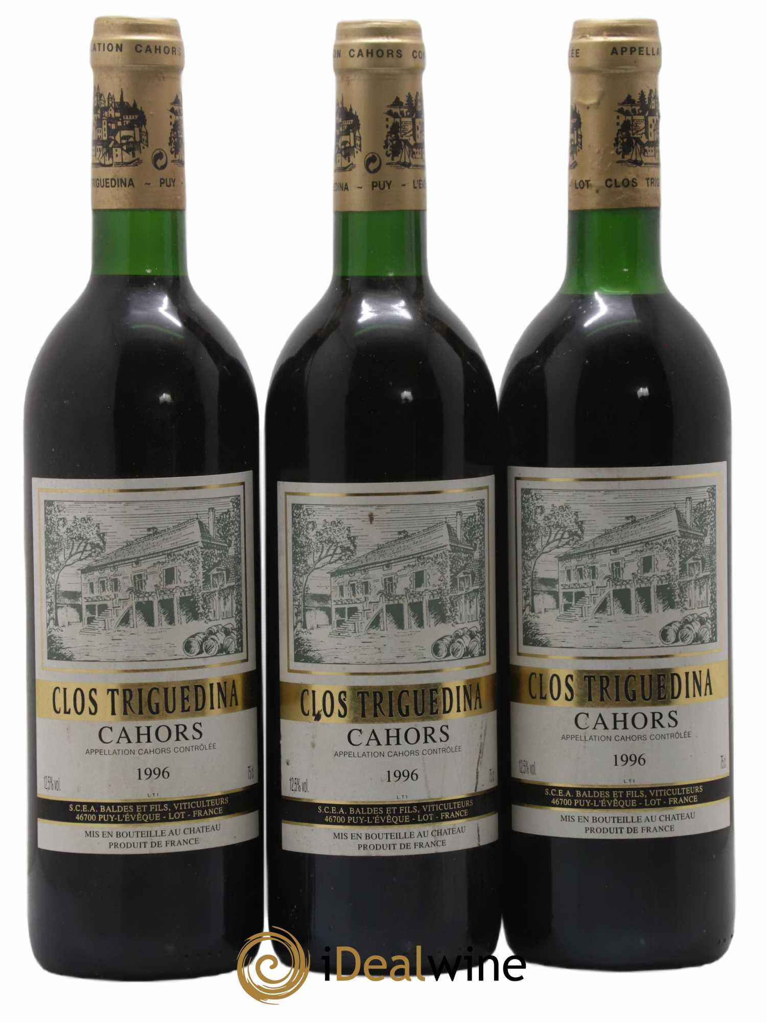 Cahors  Clos Triguedina Jean-Luc Baldès  1996 - Lot de 3 bouteilles - 0