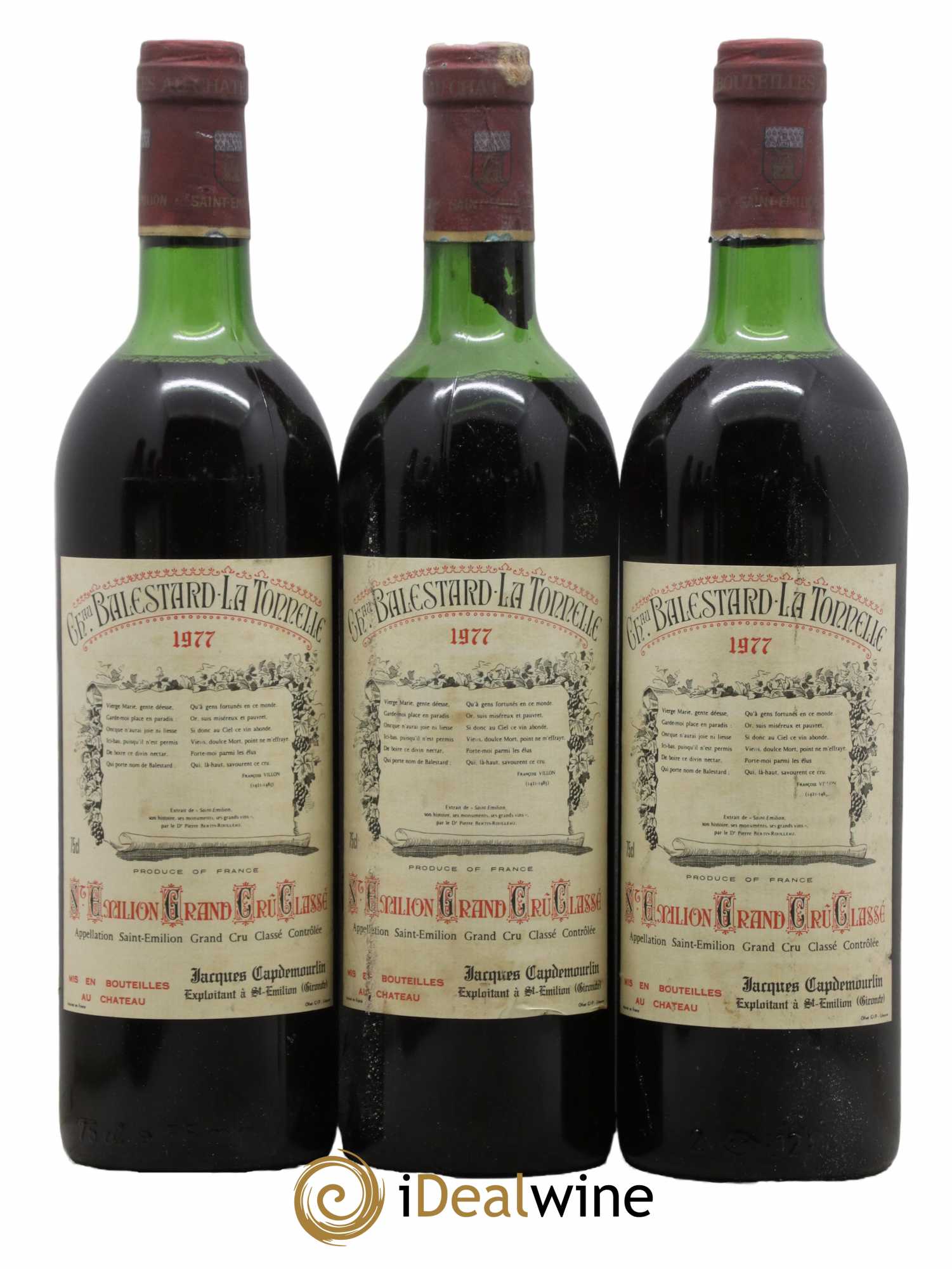 Château Balestard la Tonnelle Grand Cru Classé 1977 - Lot de 3 bouteilles - 0