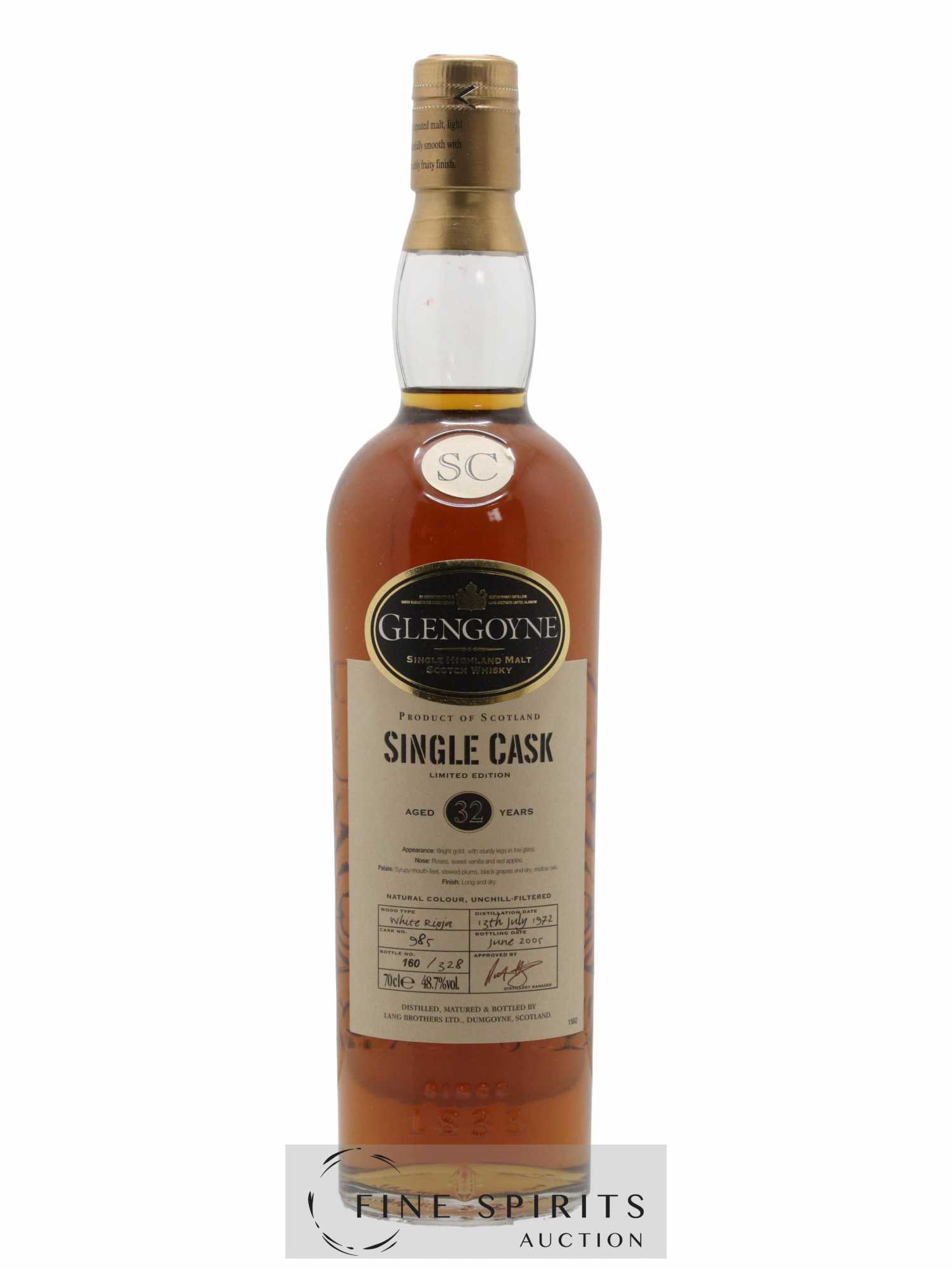 Glengoyne 32 years 1972 Of. Cask n°985 - One of 328 - bottled 2005 Single Cask - Lot of 1 bottle - 1