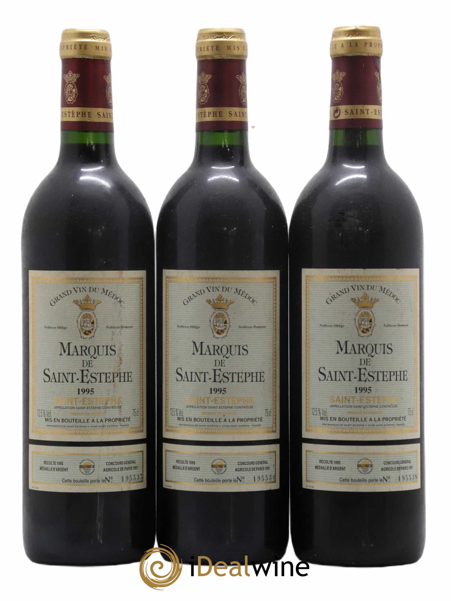 Marquis de Saint Estèphe 1995 - Lot de 3 bouteilles - 0