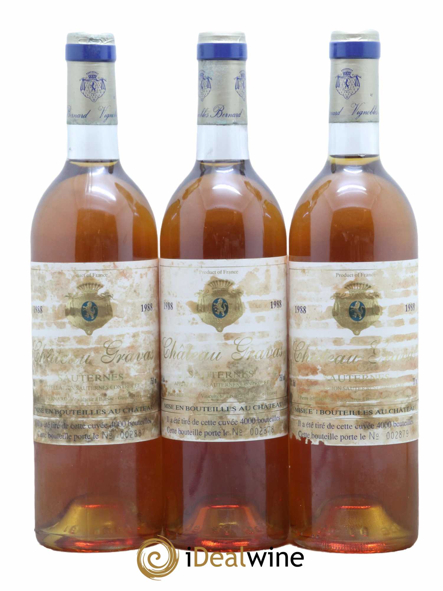 Château Gravas Cru Bourgeois 1988 - Lot de 3 bouteilles - 0