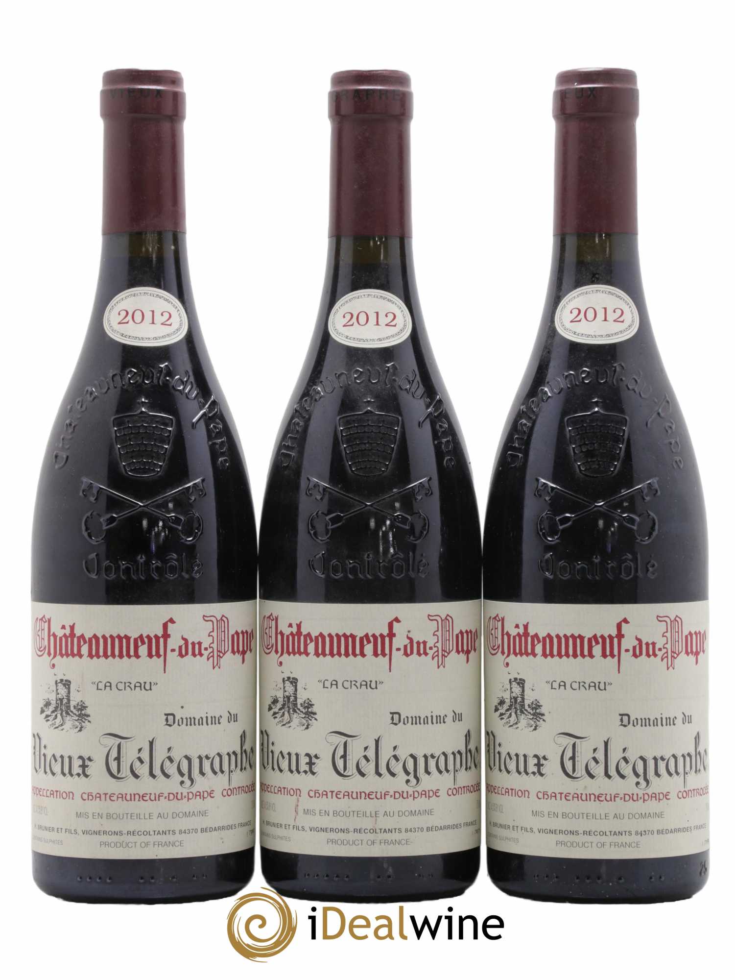 Châteauneuf-du-Pape Vieux Télégraphe (Domaine du) Vignobles Brunier 2012 - Lot of 3 bottles - 0