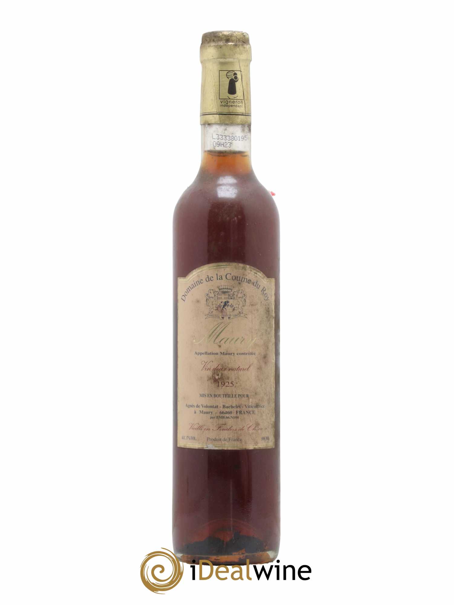 Maury Vin Doux Naturel Vieilli en Foudres de Chêne Domaine de la Coume du Roy 50cl 1925 - Lot de 1 bouteille - 0