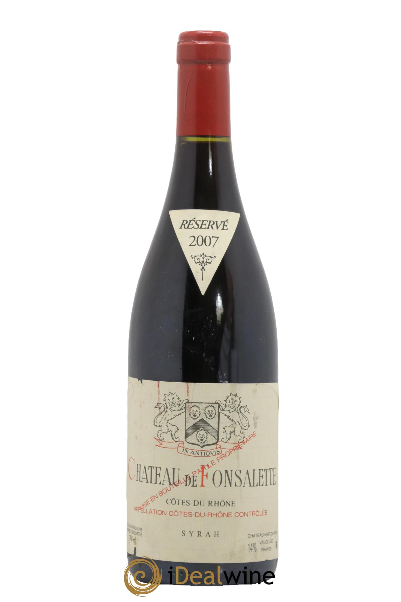 Côtes du Rhône Cuvée Syrah Château de Fonsalette 2007 - Lot de 1 bouteille - 0