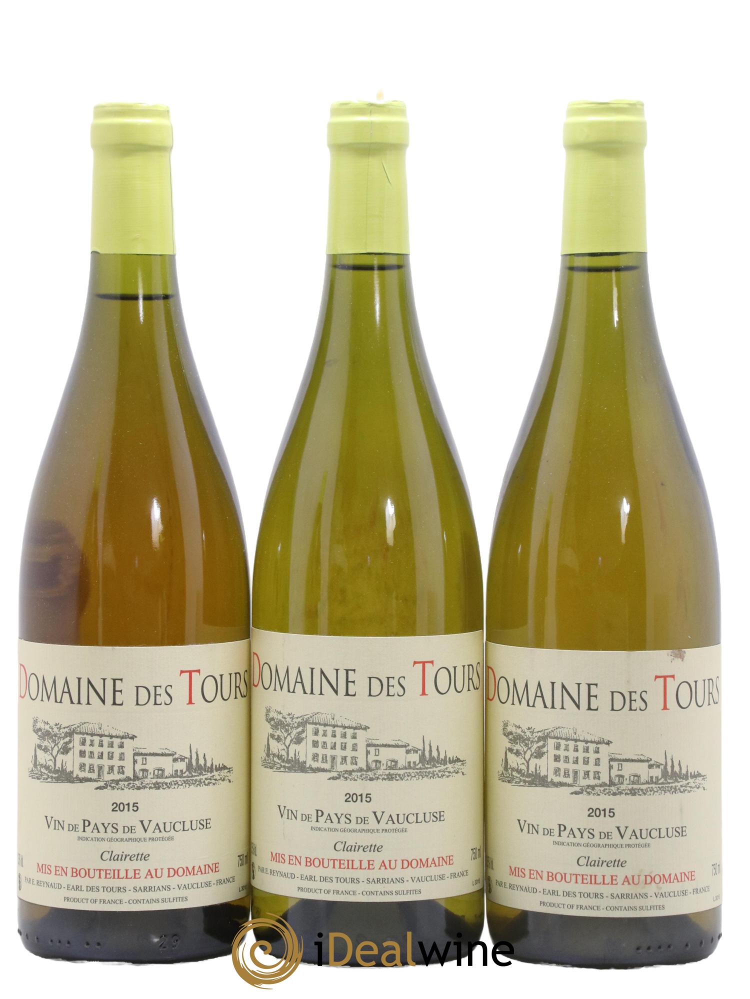 IGP Vaucluse (Vin de Pays de Vaucluse) Domaine des Tours Clairette Emmanuel Reynaud 2015 - Lot de 3 bouteilles - 0