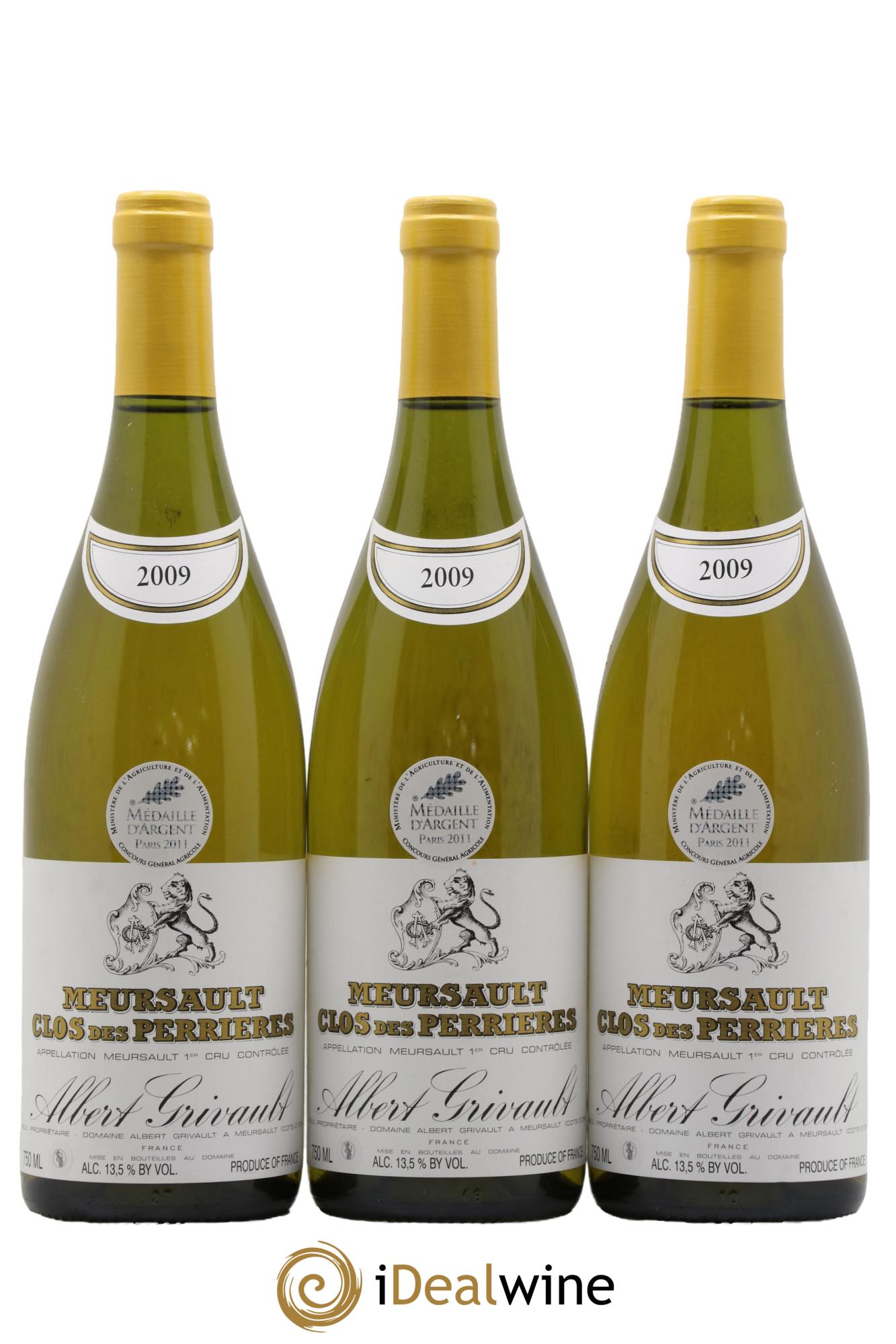 Meursault 1er Cru Clos des Perrières Albert Grivault 2009 - Lot of 3 bottles - 0