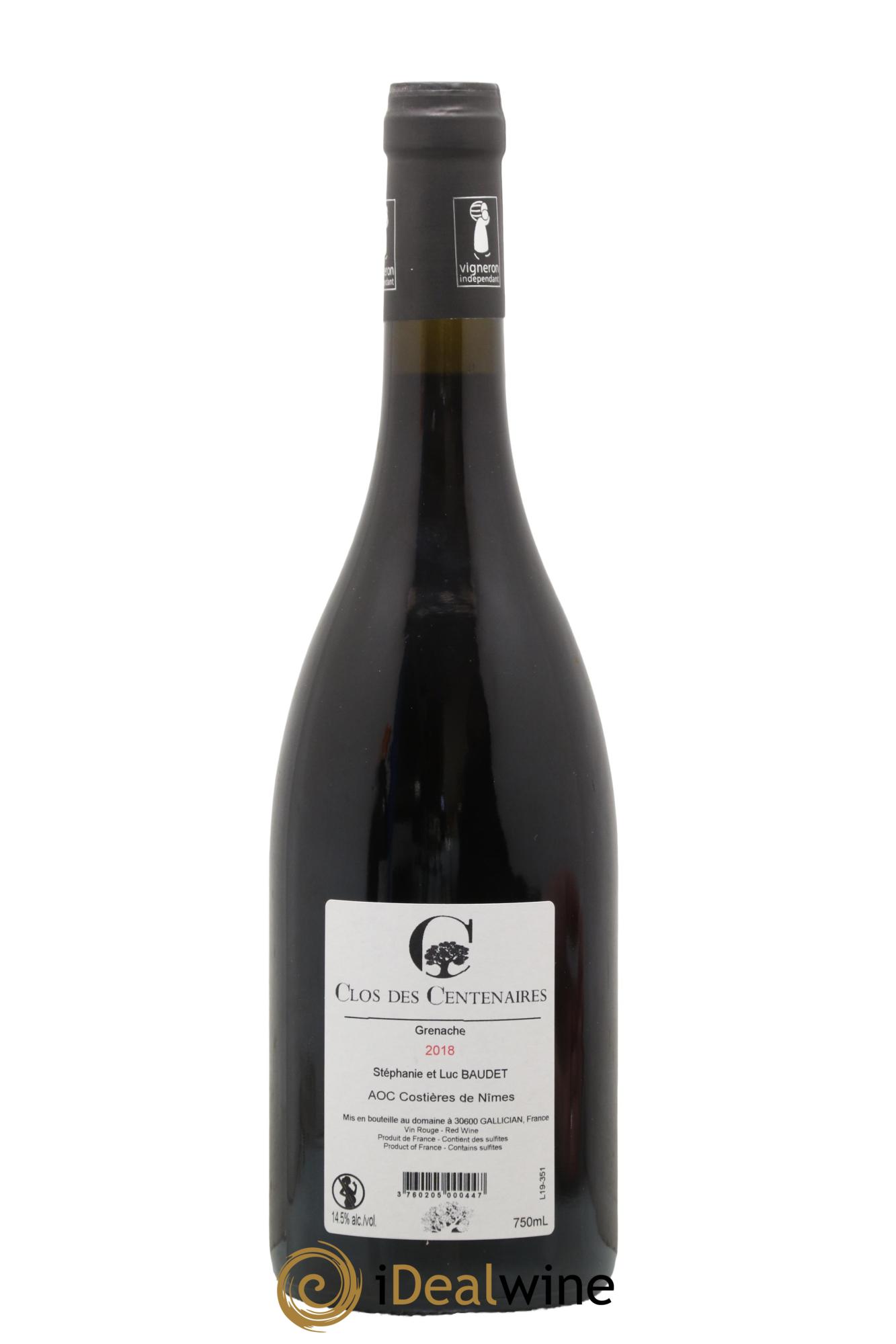 Costières de Nîmes Grenache Vieilles Vignes Clos des Centenaires 2018 - Lotto di 1 bottiglia - 1