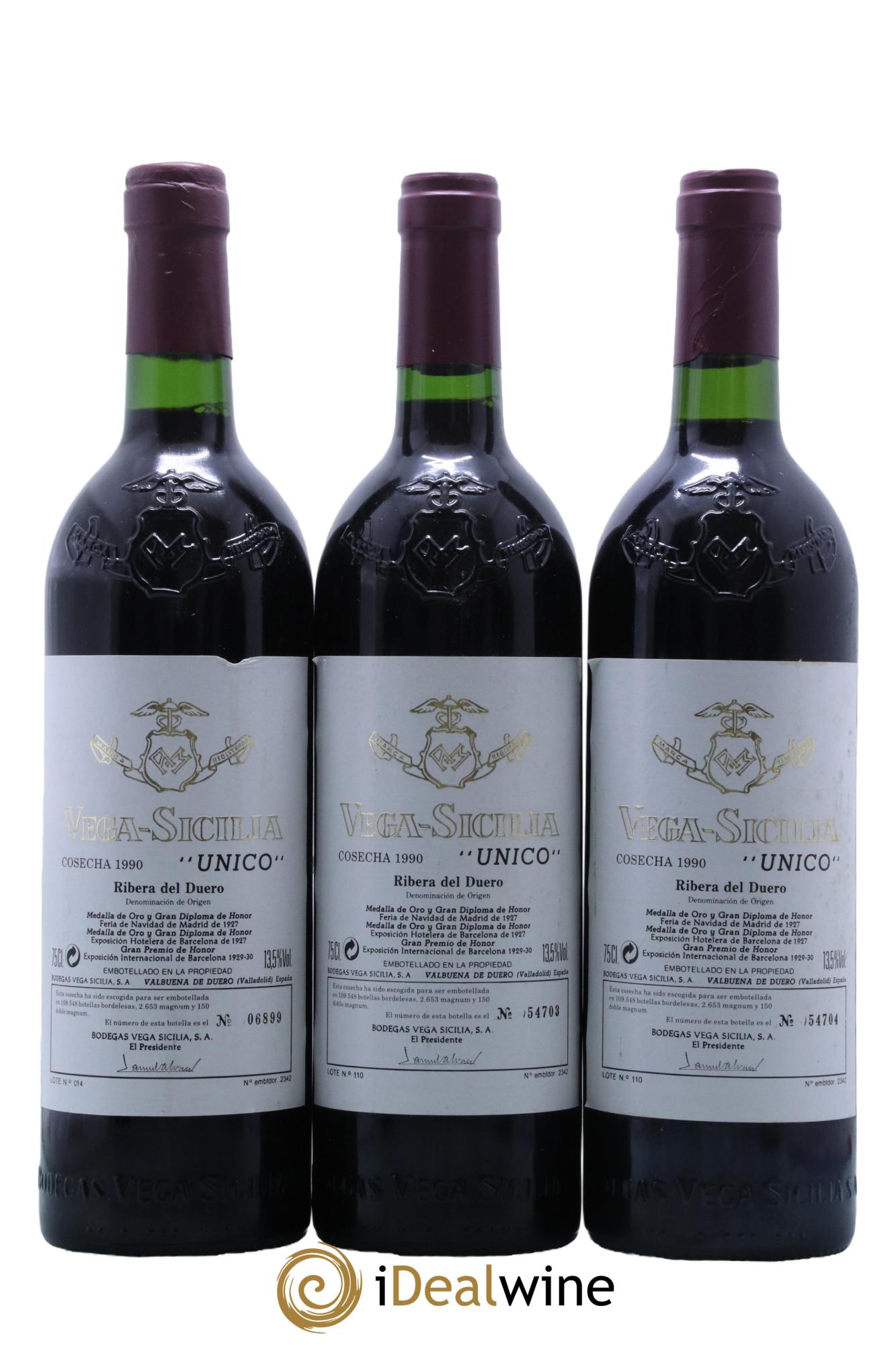 Ribera Del Duero DO Vega Sicilia Unico Famille Alvarez  1990 - Posten von 3 Flaschen - 0