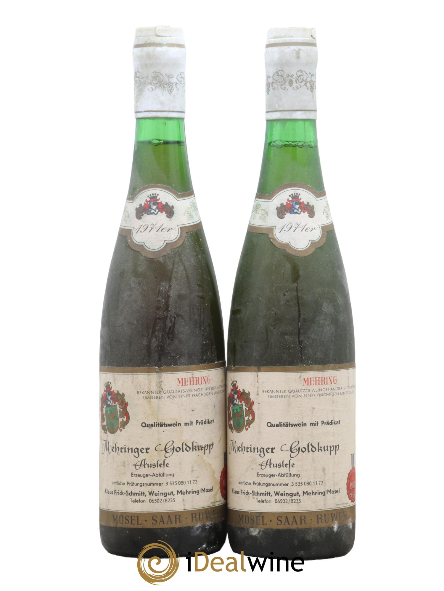 Allemagne Mosel-Saar Auslese Mehringer Goldkupp Weingut Frick Schmitt 1971 - Lot of 2 bottles - 0