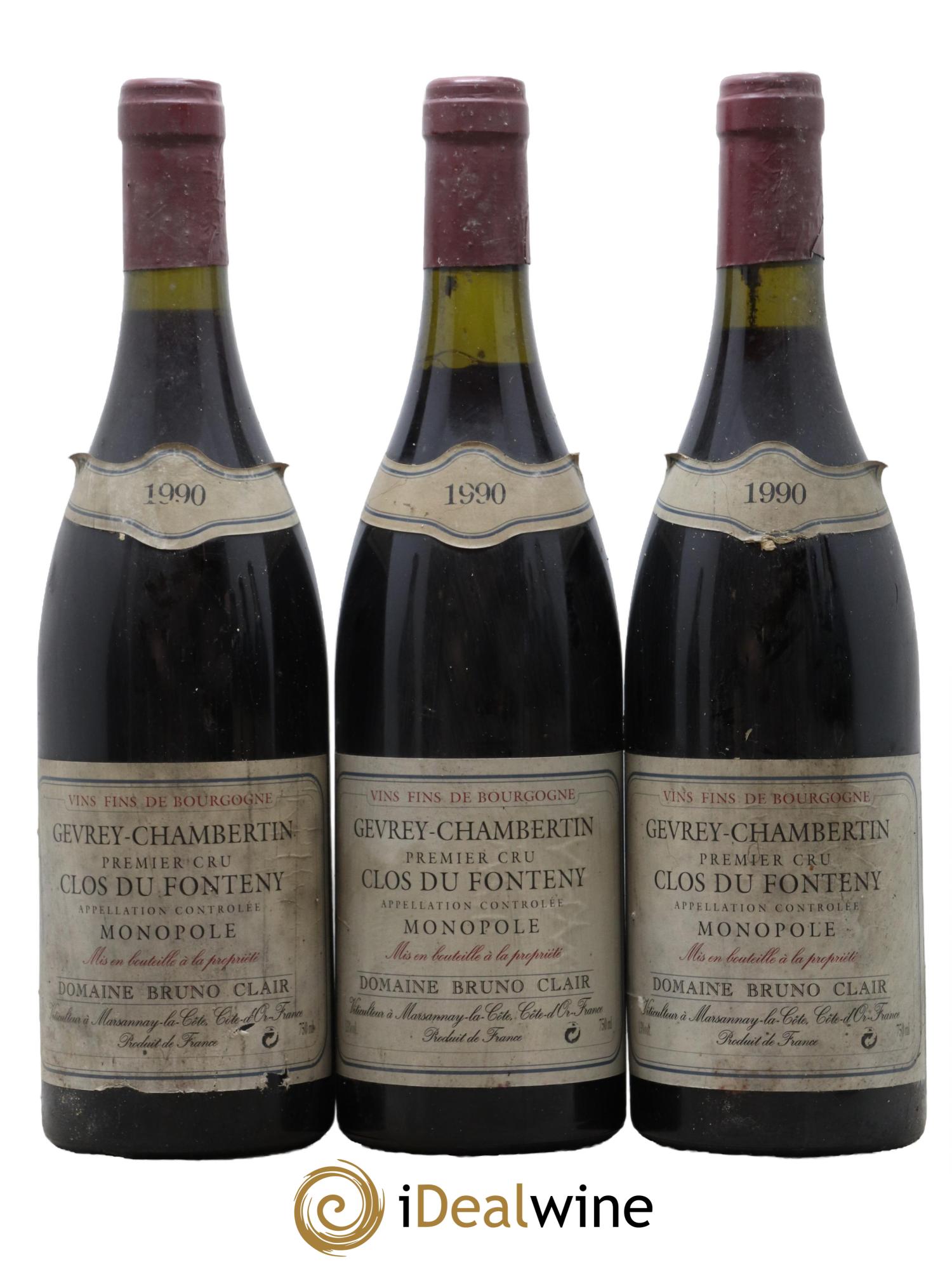 Gevrey-Chambertin 1er Cru Clos du Fonteny Bruno Clair (Domaine) 1990 - Lotto di 3 bottiglie - 0