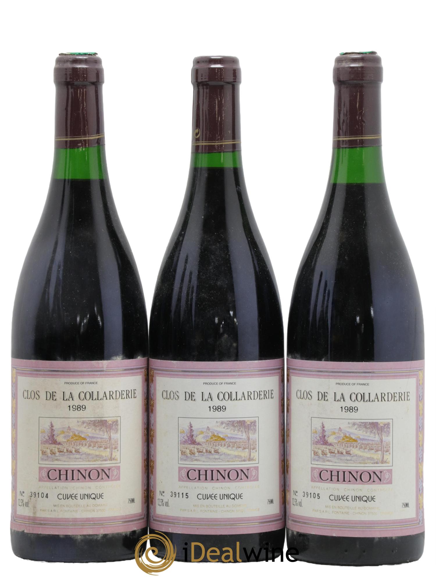 Chinon Cuvée Unique Clos de la Collarderie 1989 - Lotto di 3 bottiglie - 0