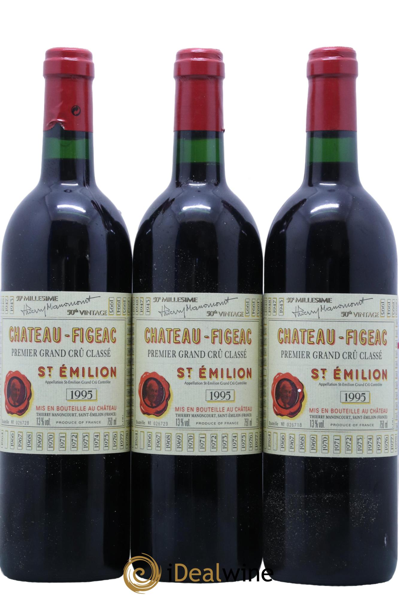 Château Figeac 1er Grand Cru Classé A 1995 - Lotto di 3 bottiglie - 0