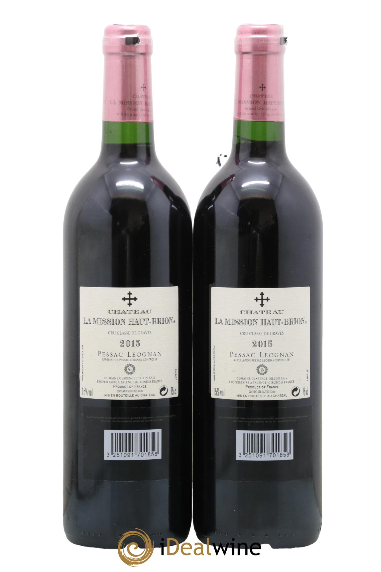 Château la Mission Haut-Brion Cru Classé de Graves 2015 - Posten von 2 Flaschen - 1