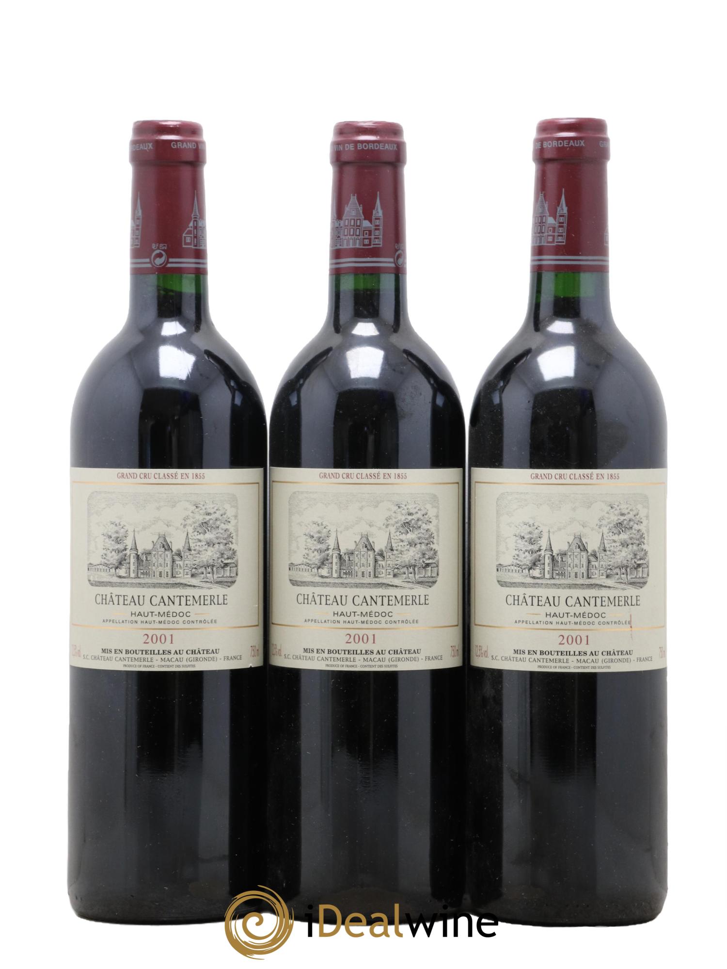 Château Cantemerle 5ème Grand Cru Classé 2001 - Lot de 3 bouteilles - 0