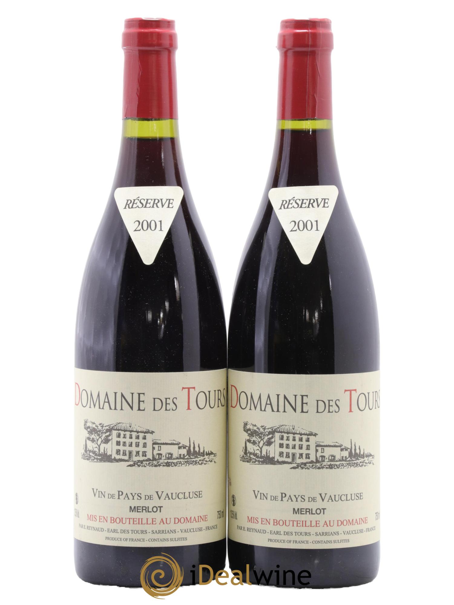 IGP Pays du Vaucluse (Vin de Pays du Vaucluse) Domaine des Tours Merlot Emmanuel Reynaud 2001 - Lot de 2 bouteilles - 0