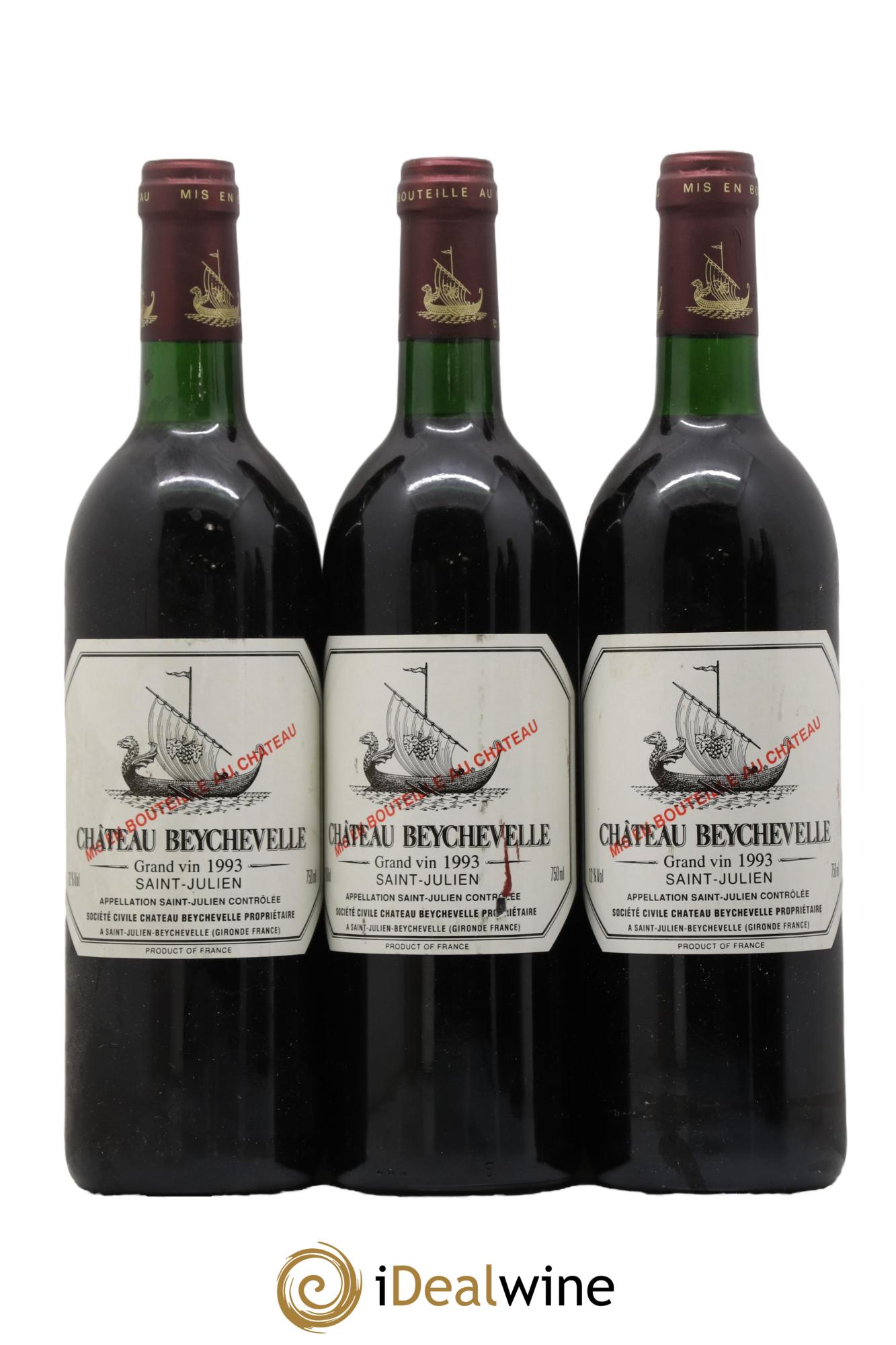 Château Beychevelle 4ème Grand Cru Classé  1993 - Lot de 3 bouteilles - 0