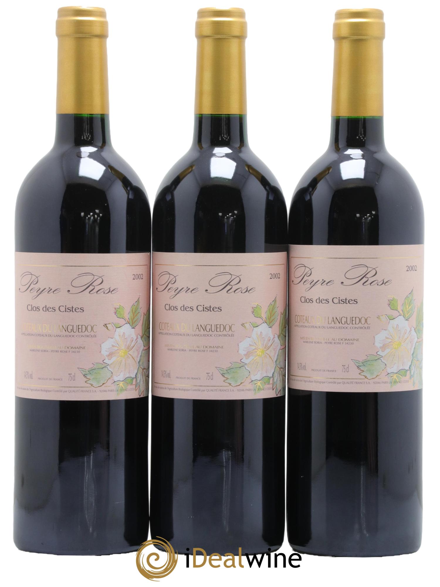 Vin de France (anciennement Coteaux du Languedoc) Domaine Peyre Rose  Les Cistes Marlène Soria 2002 - Lot de 3 bouteilles - 0