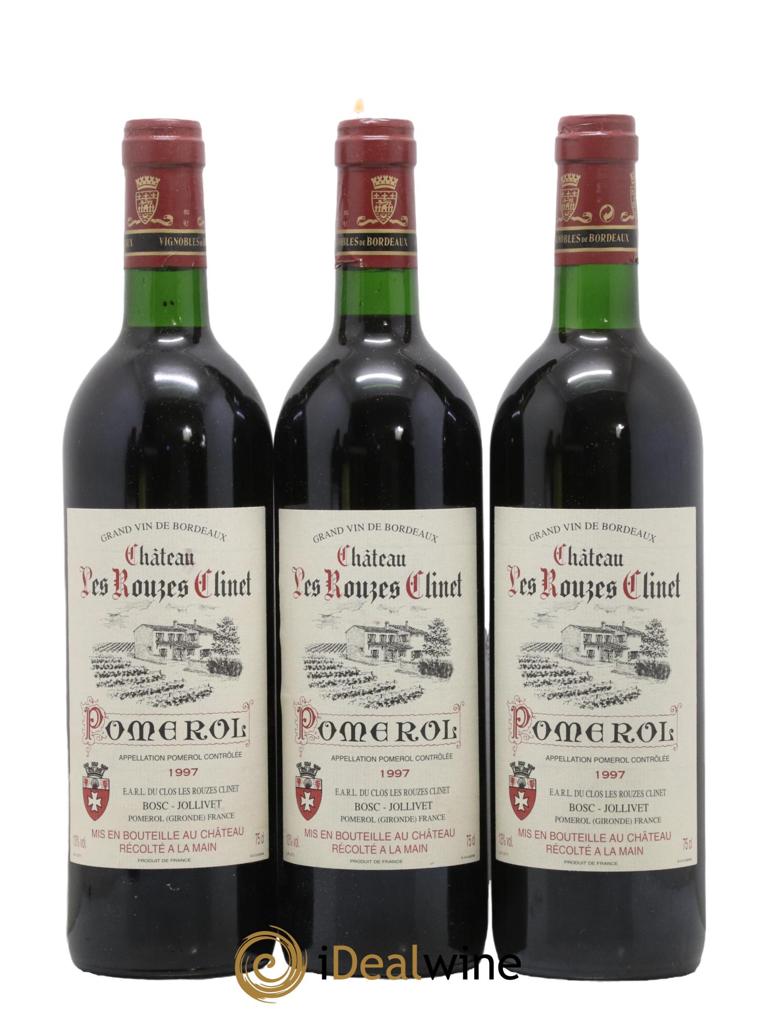 Pomerol Château Les Rouzes Clinet 1997 - Lot de 3 bouteilles - 0