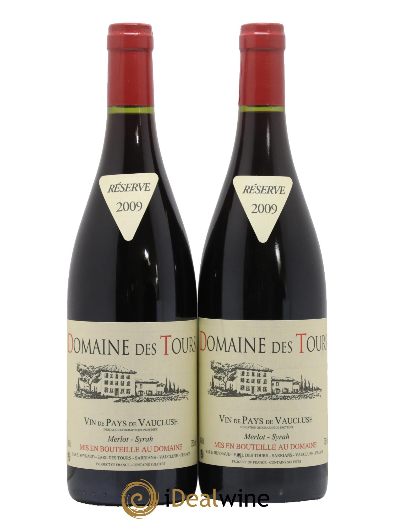 IGP Pays du Vaucluse (Vin de Pays du Vaucluse) Domaine des Tours Merlot-Syrah Emmanuel Reynaud 2009 - Lot of 2 bottles - 0