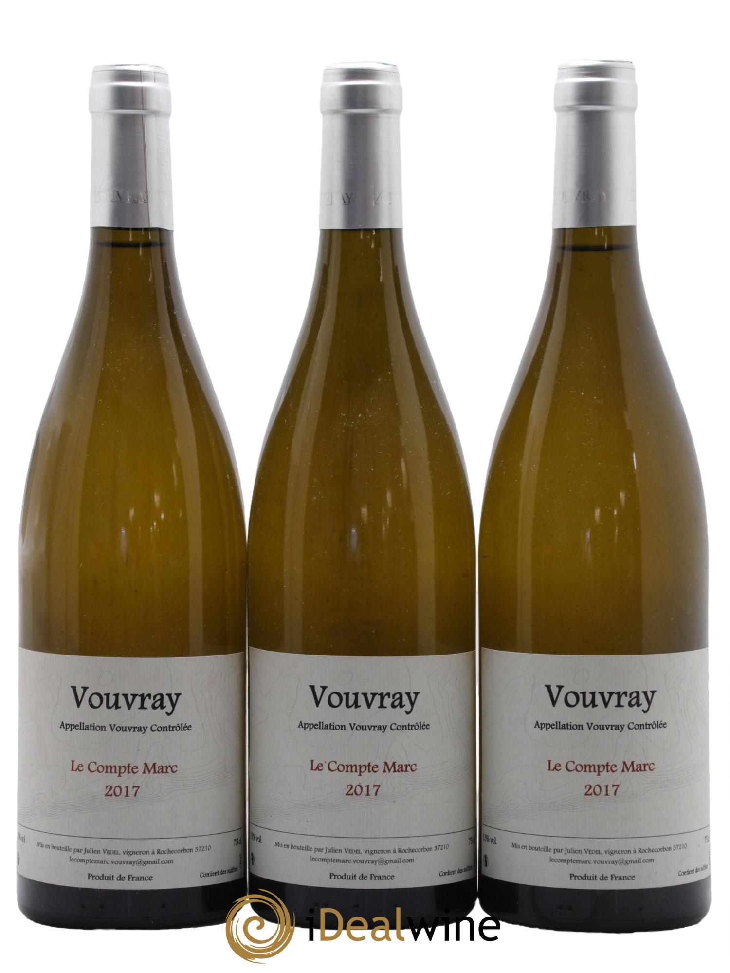 Vouvray Le Compte Marc Julien Vedel 2017 - Lot of 3 bottles - 0