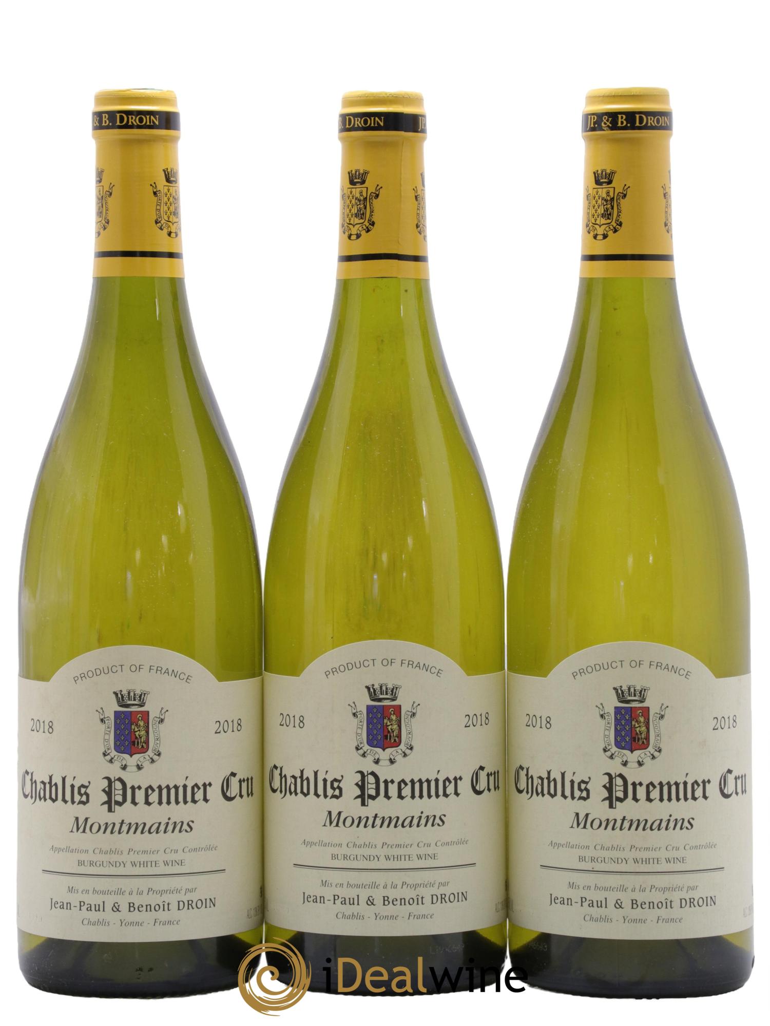 Chablis 1er Cru Montmains Jean-Paul & Benoît Droin (Domaine) 2018 - Posten von 3 Flaschen - 0