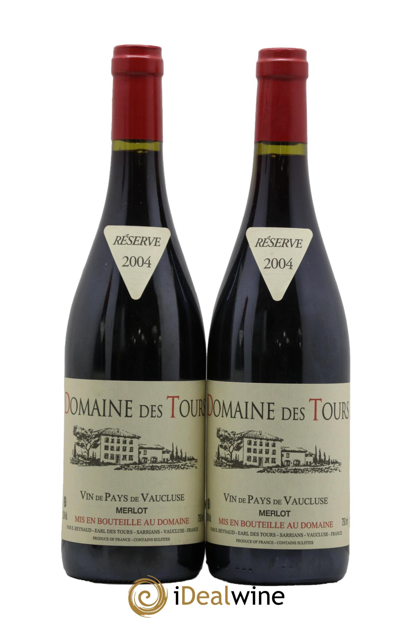 IGP Pays du Vaucluse (Vin de Pays du Vaucluse) Domaine des Tours Merlot Emmanuel Reynaud  2004 - Lot of 2 bottles - 0