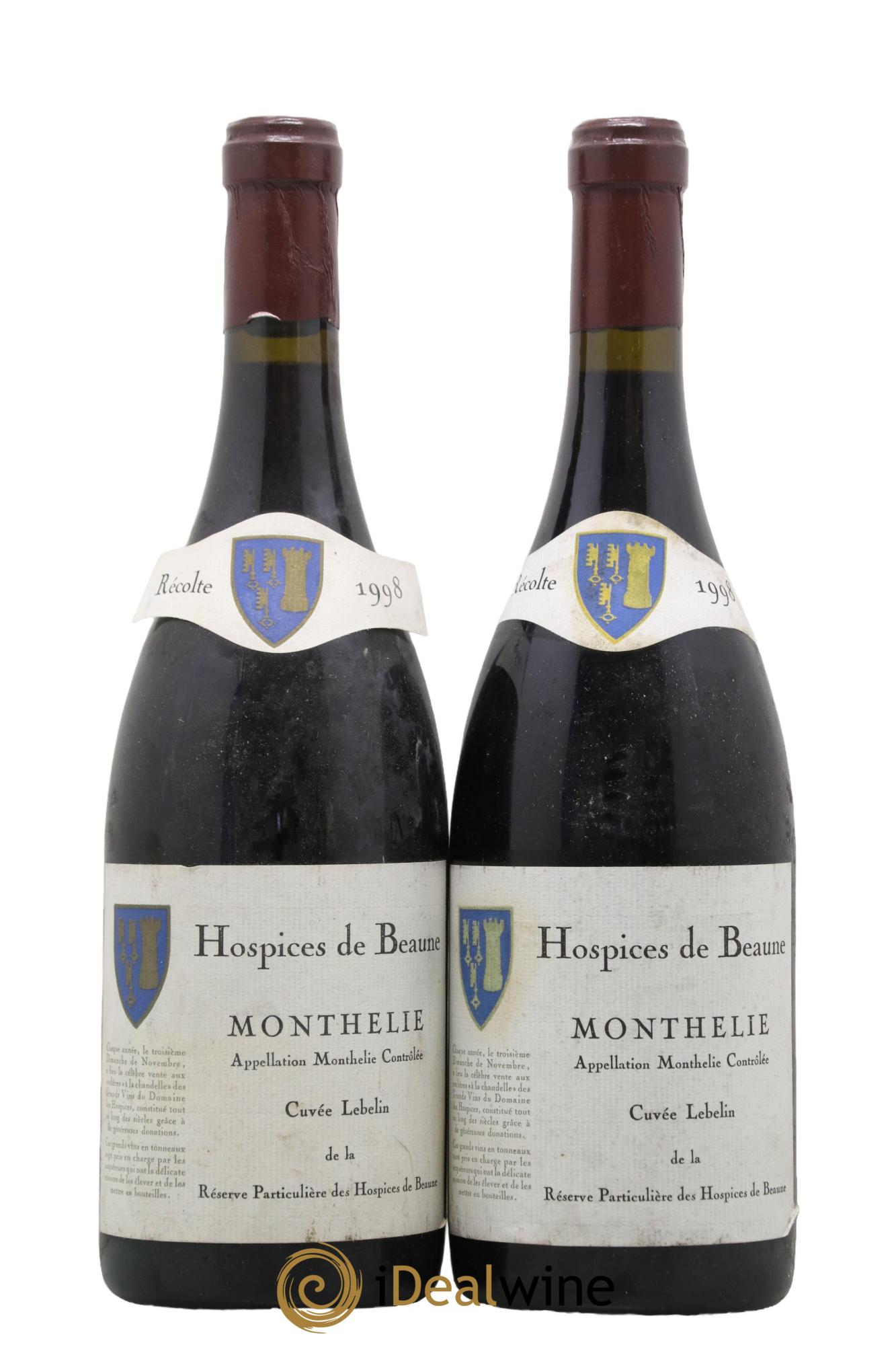 Monthélie 1er Cru Hospice de Beaune Cuvée Lebelin Réserve particulière des Hospices de Beaune 1998 - Posten von 2 Flaschen - 0