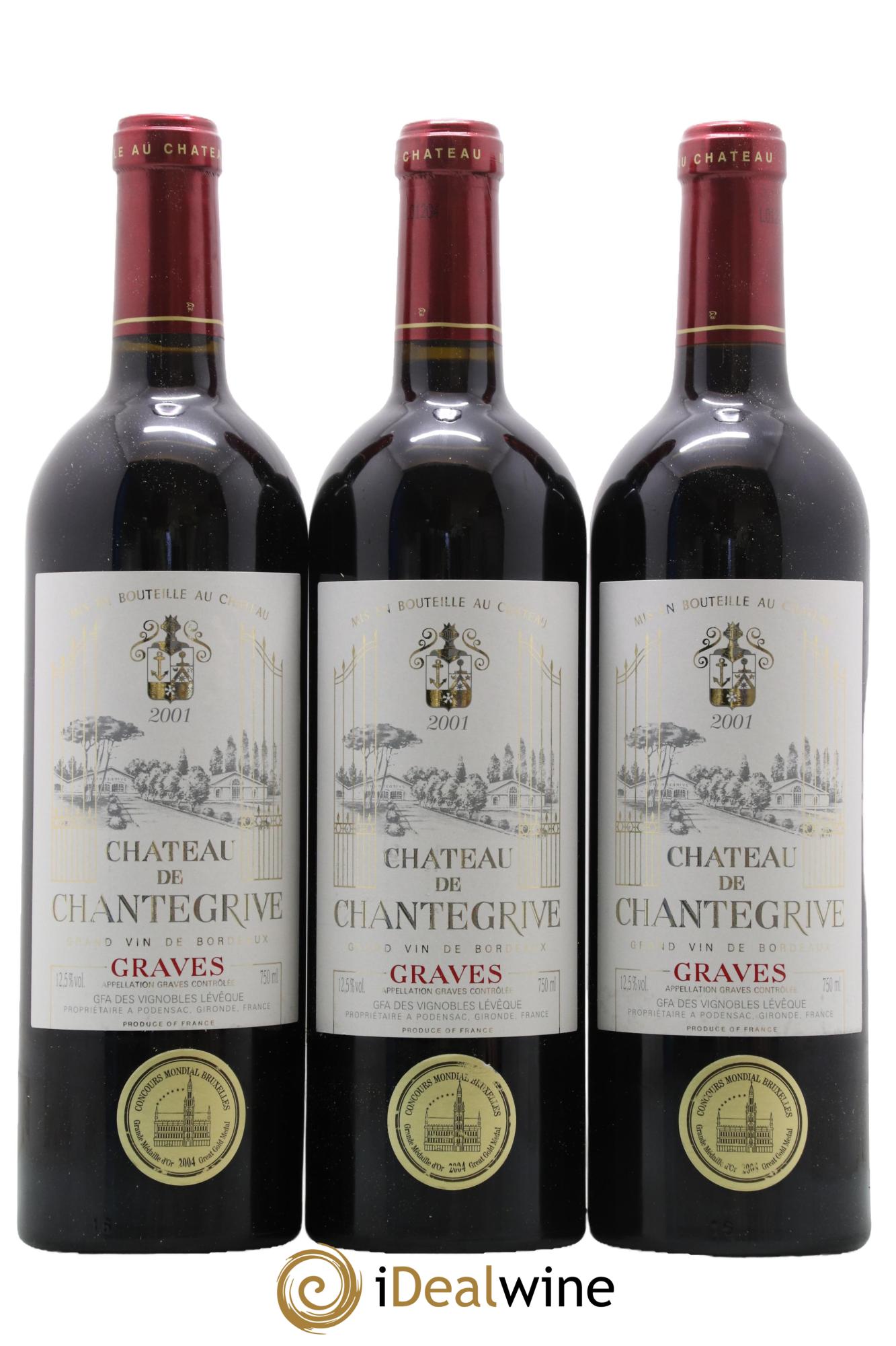 Château de Chantegrive 2001 - Lotto di 3 bottiglie - 0