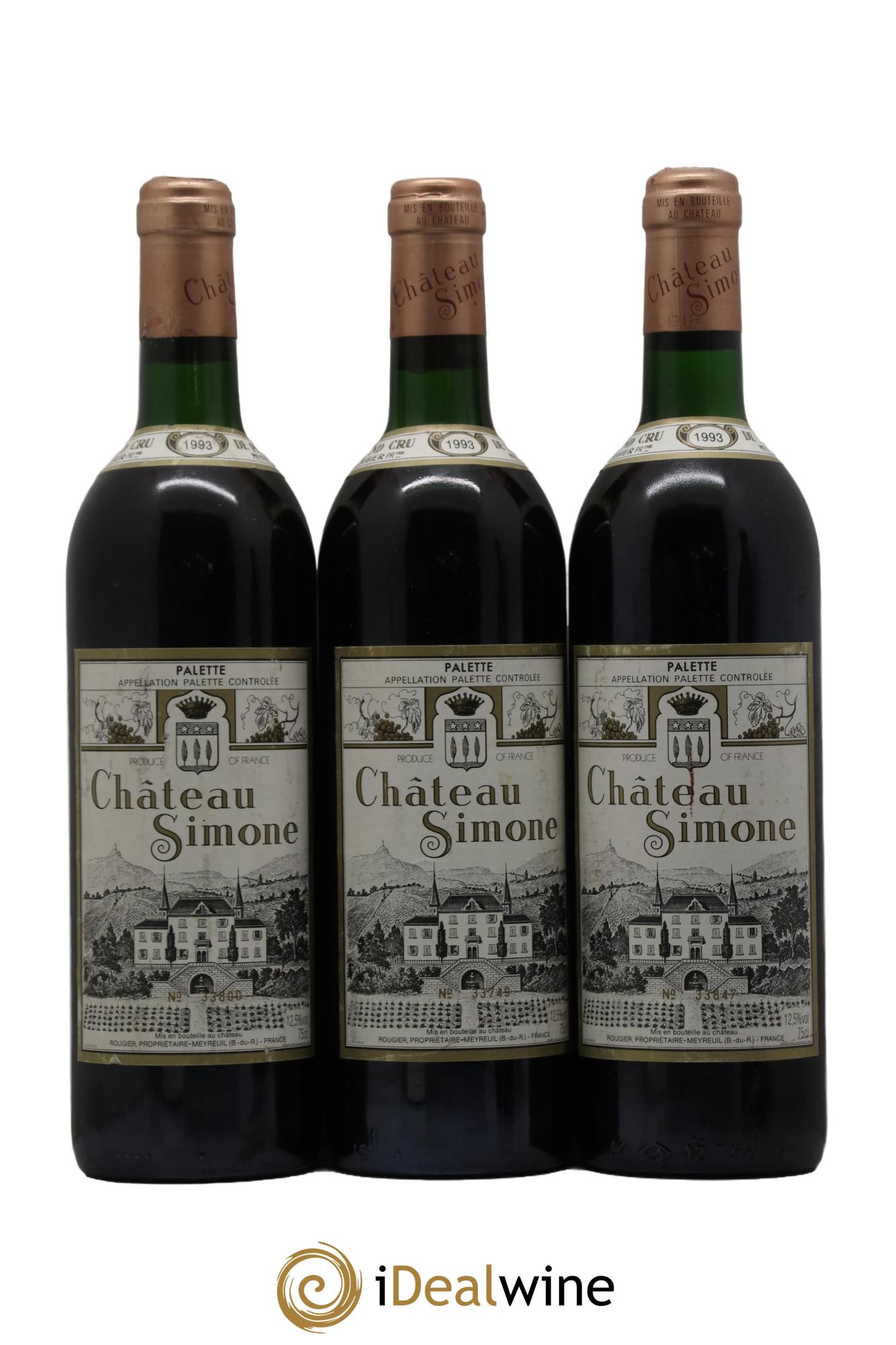 Palette Château Simone Famille Rougier  1993 - Lot of 3 bottles - 0