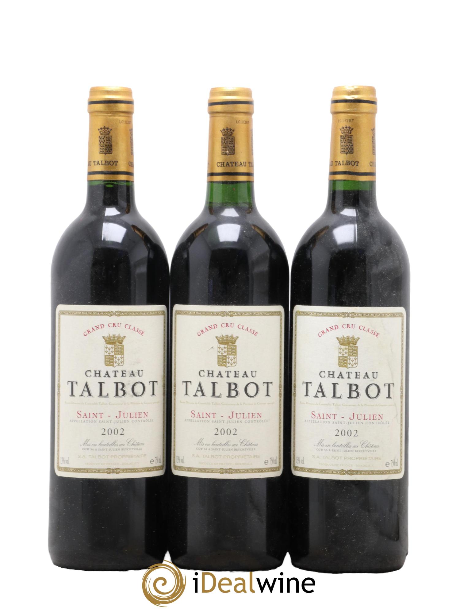 Château Talbot 4ème Grand Cru Classé 2002 - Lot de 3 bouteilles - 0