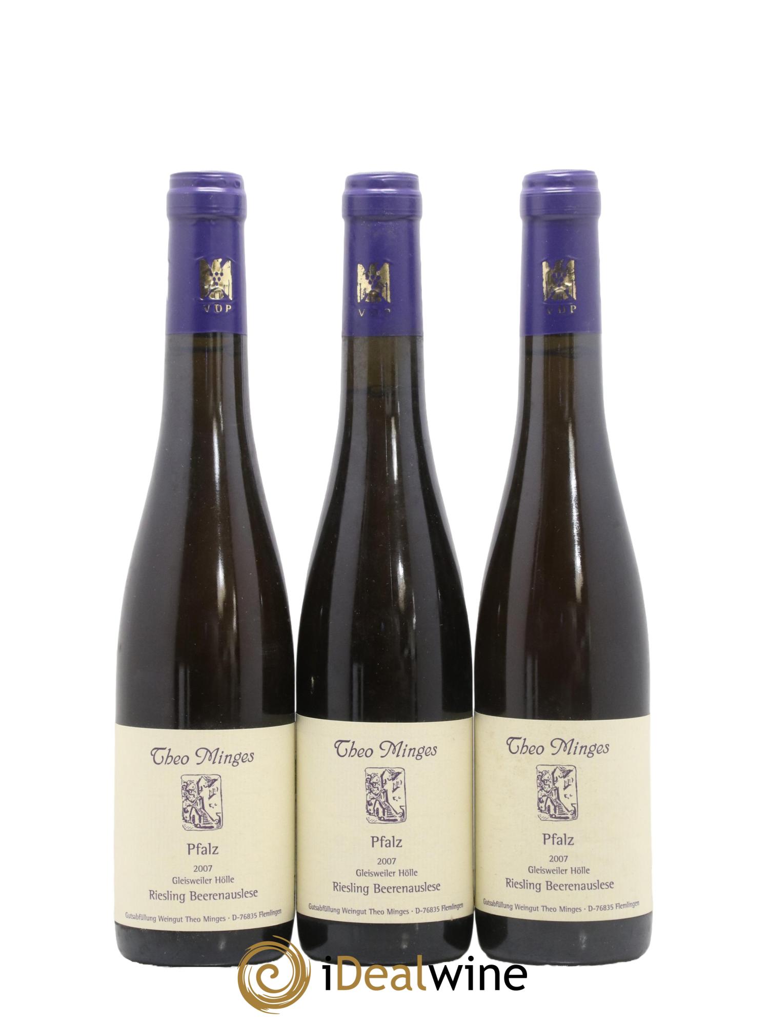 Allemagne Pfalz Gleisweiler Hölle Beerenauslese Theo Minges 2007 - Lot de 3 demi bouteilles - 0