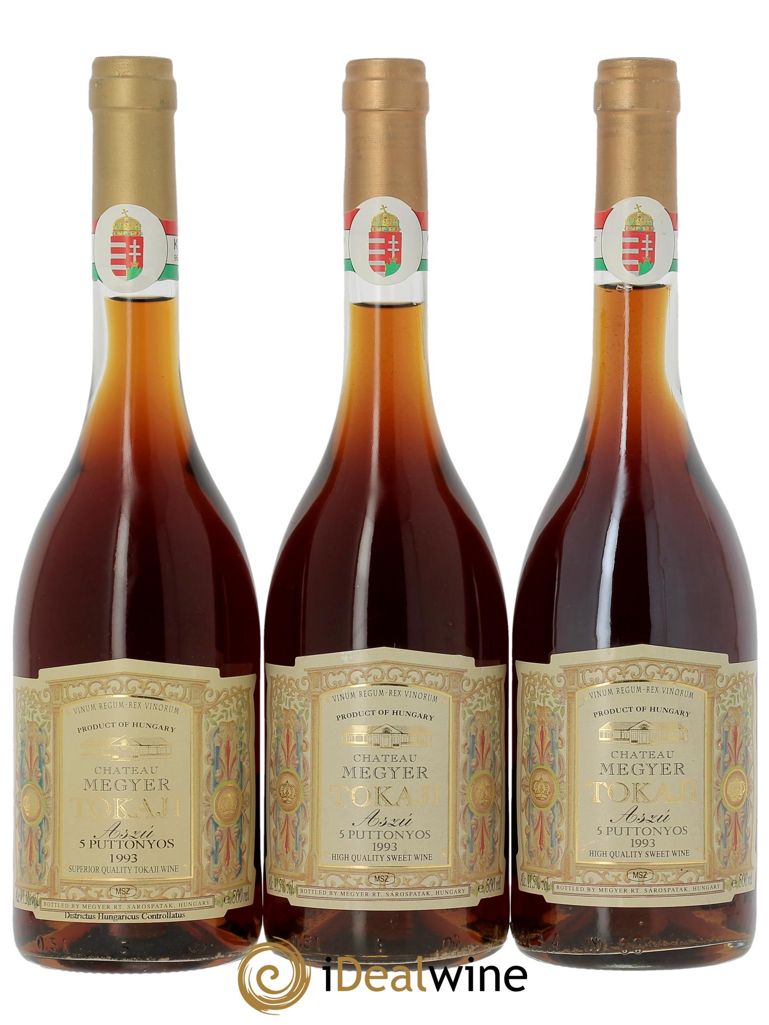 Tokaji Aszu 5 Puttonyos Château Megyer 1993 - Lotto di 3 formati 50cl - 0