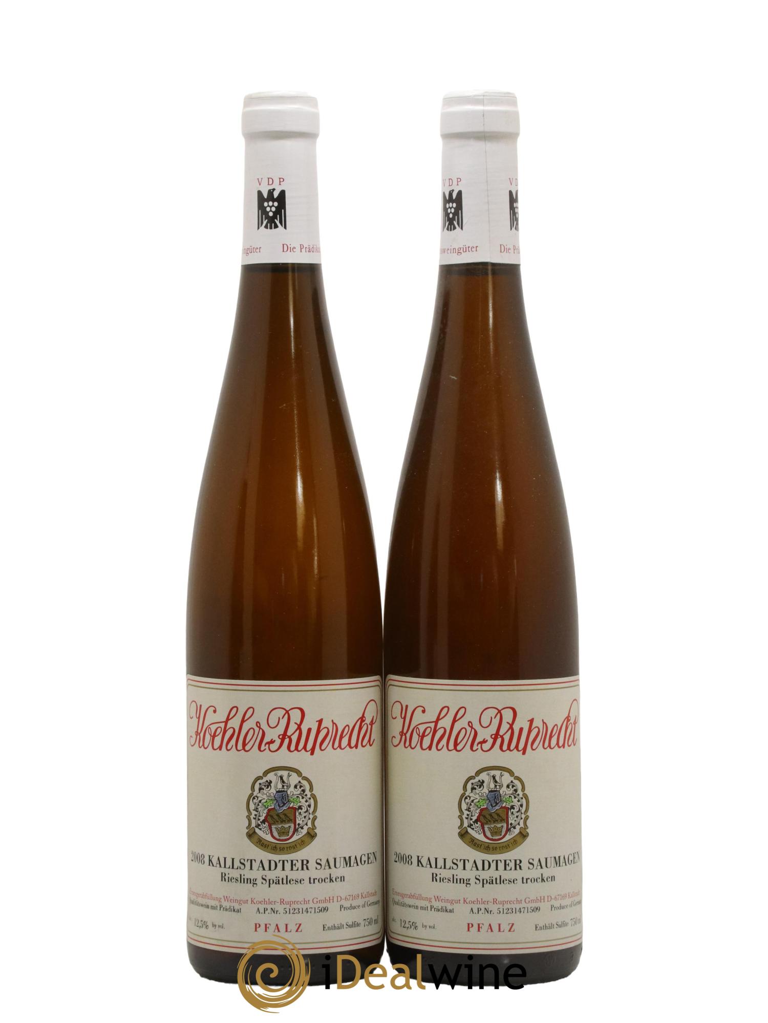 Allemagne Pfalz Koehler-Ruprecht Kallstadter Saumagen Riesling Spatlese Trocken 2008 - Lotto di 2 bottiglie - 0