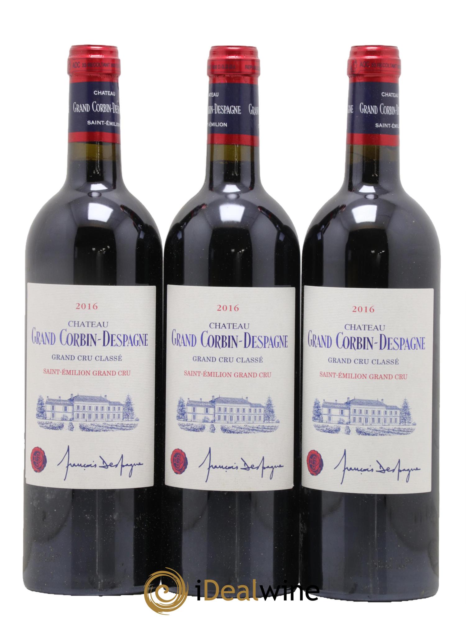 Château Grand Corbin Despagne Grand Cru Classé 2016 - Lotto di 3 bottiglie - 0