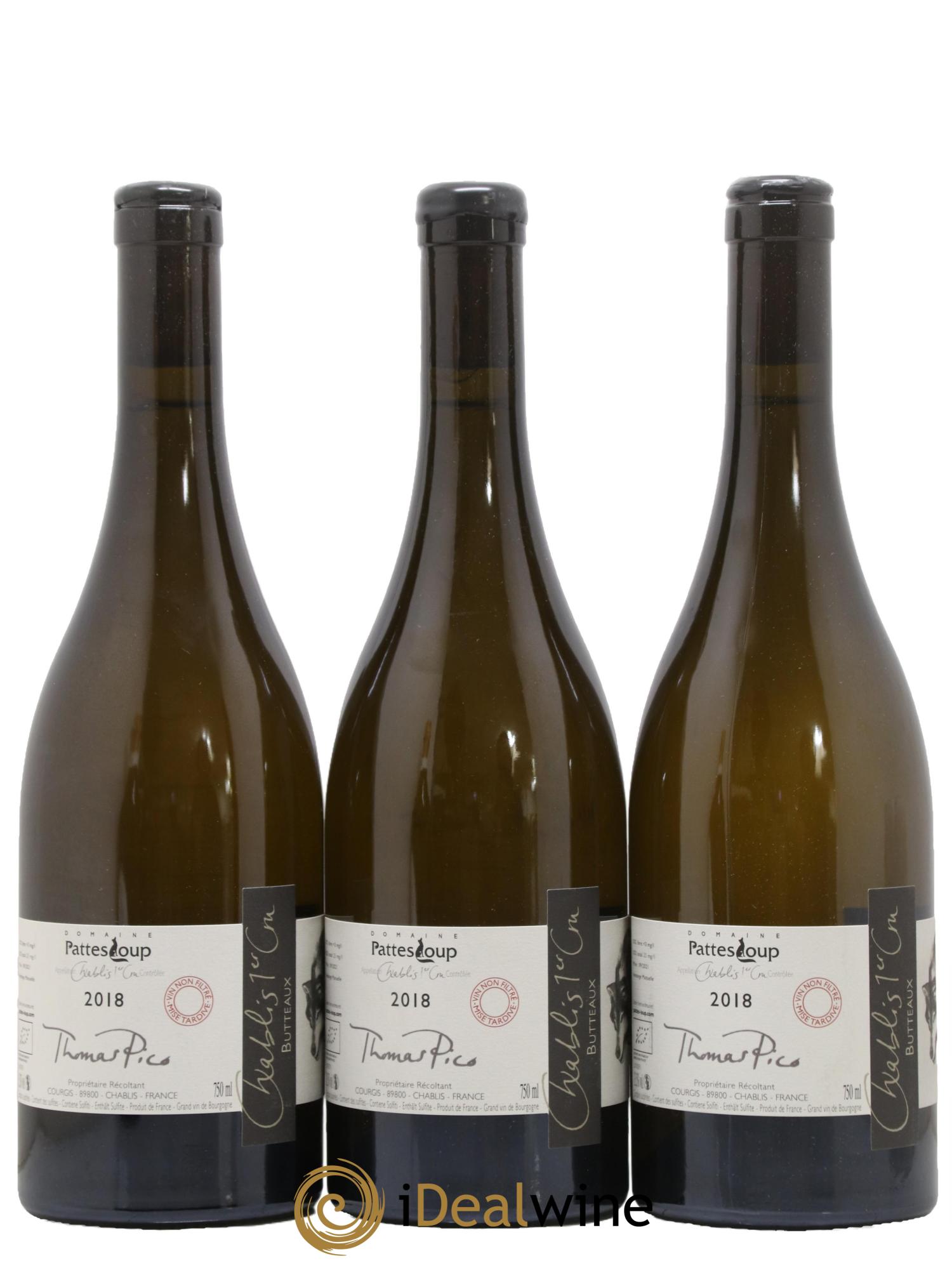 Chablis 1er Cru Butteaux Pattes Loup (Domaine) 2018 - Lotto di 3 bottiglie - 1