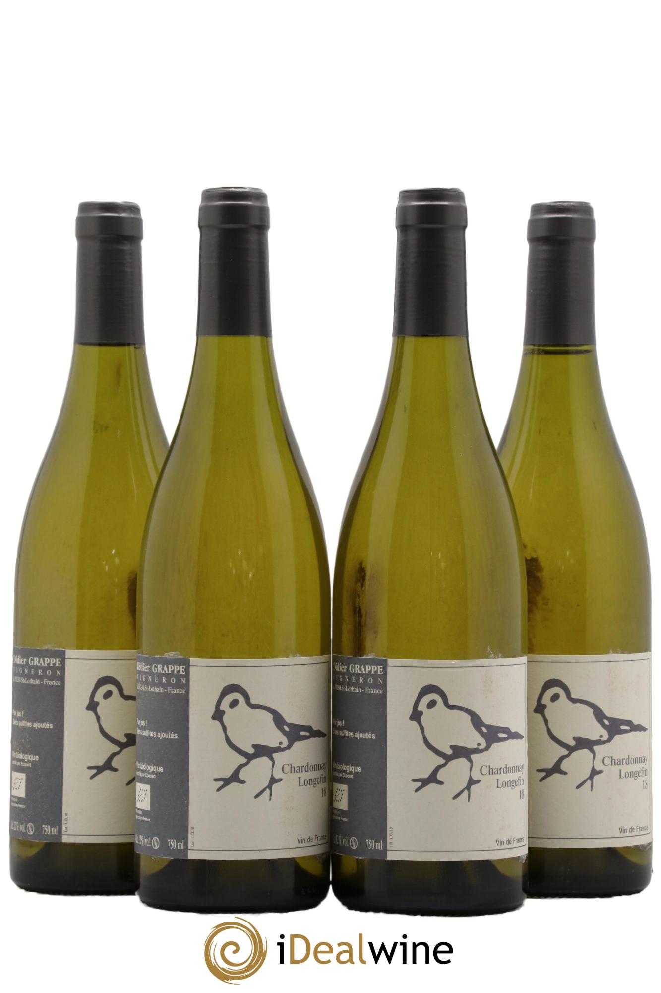 Vin de France Chardonnay Ouillé Longefin Didier Grappe 2018 - Lot de 4 bouteilles - 0